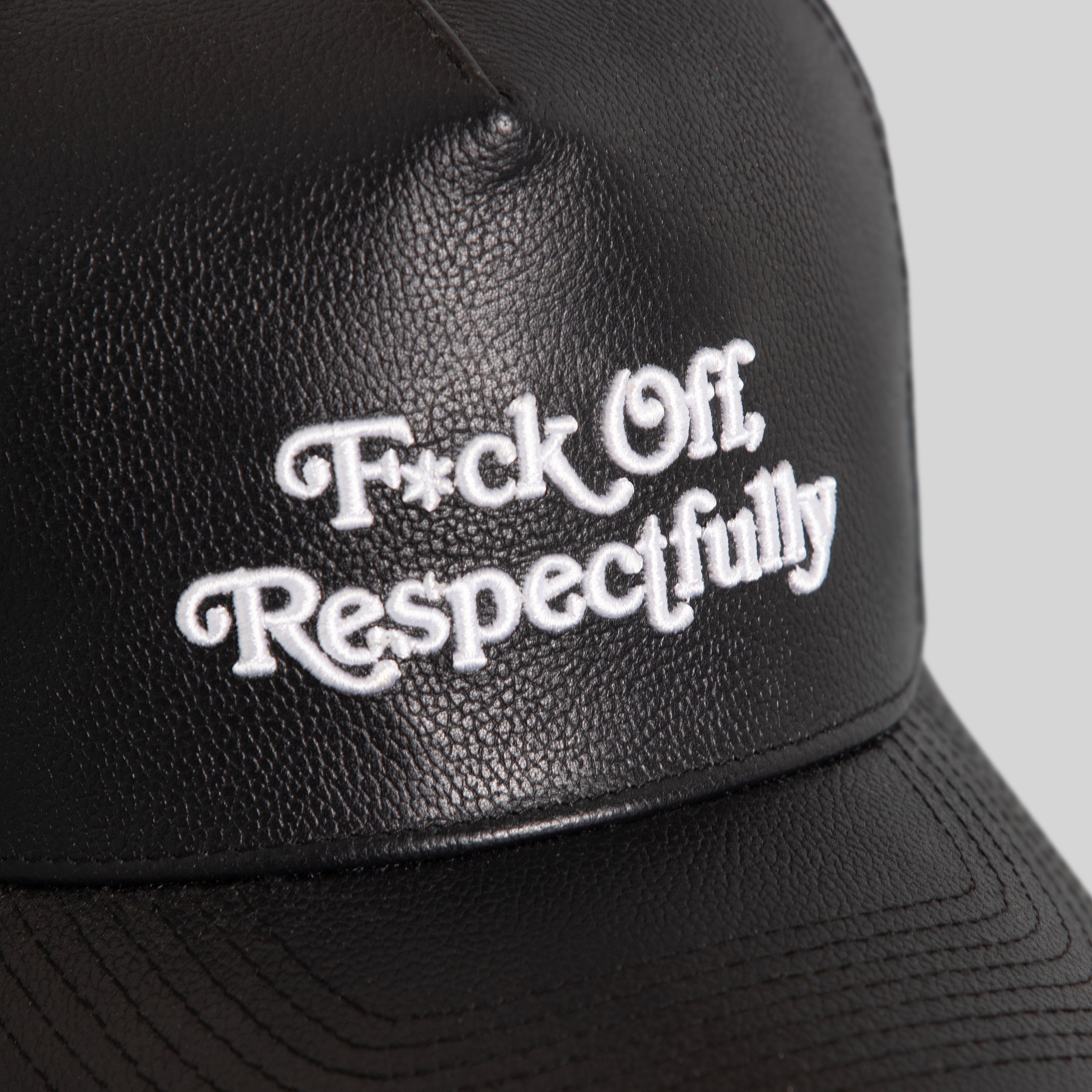 RESPECTFULLY BLACK CAVIAR LEATHER MESH TRUCKER