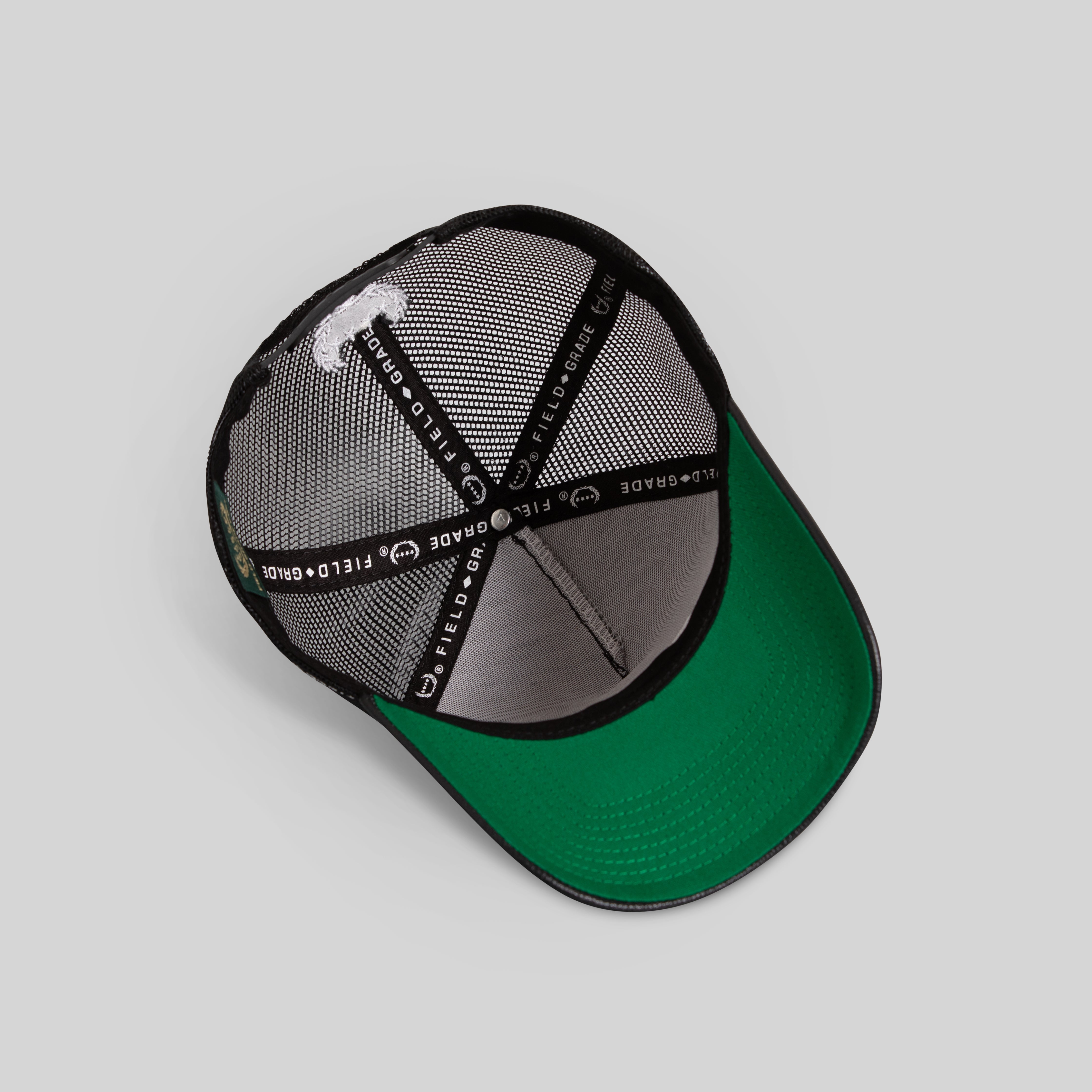 RESPECTFULLY BLACK CAVIAR LEATHER MESH TRUCKER