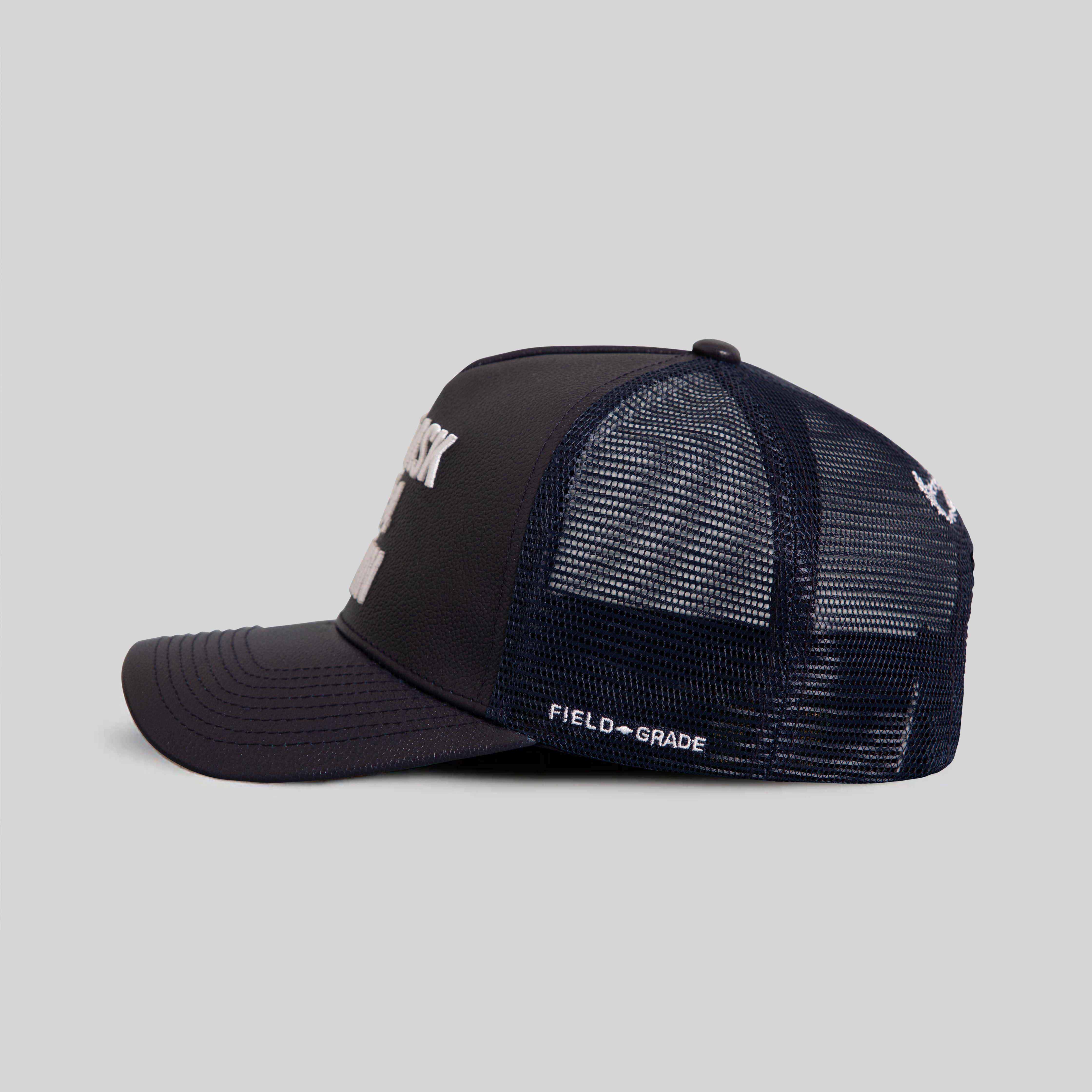 DON'T ASK DEEP NAVY CAVIAR LEATHER MESH TRUCKER
