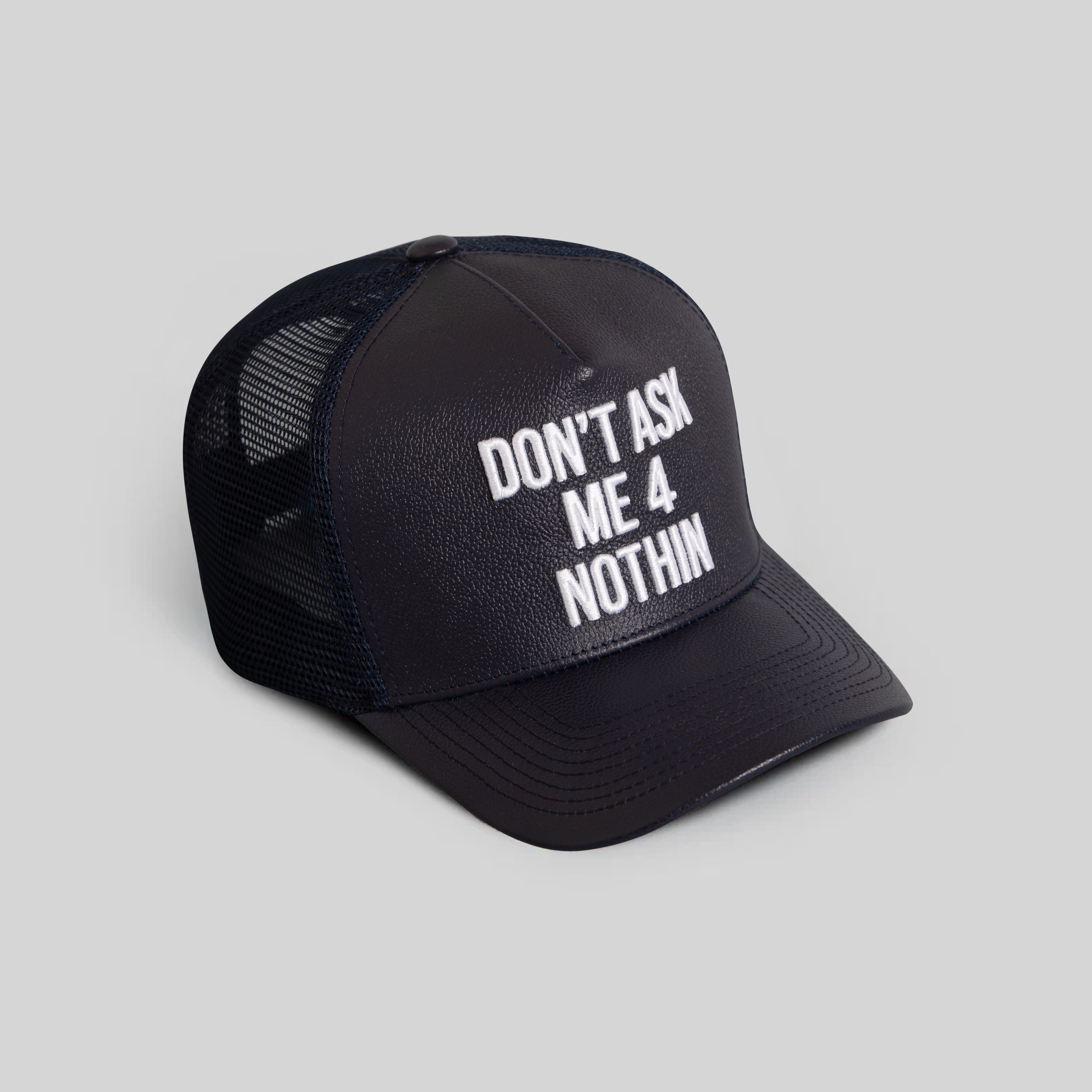 DON'T ASK DEEP NAVY CAVIAR LEATHER MESH TRUCKER