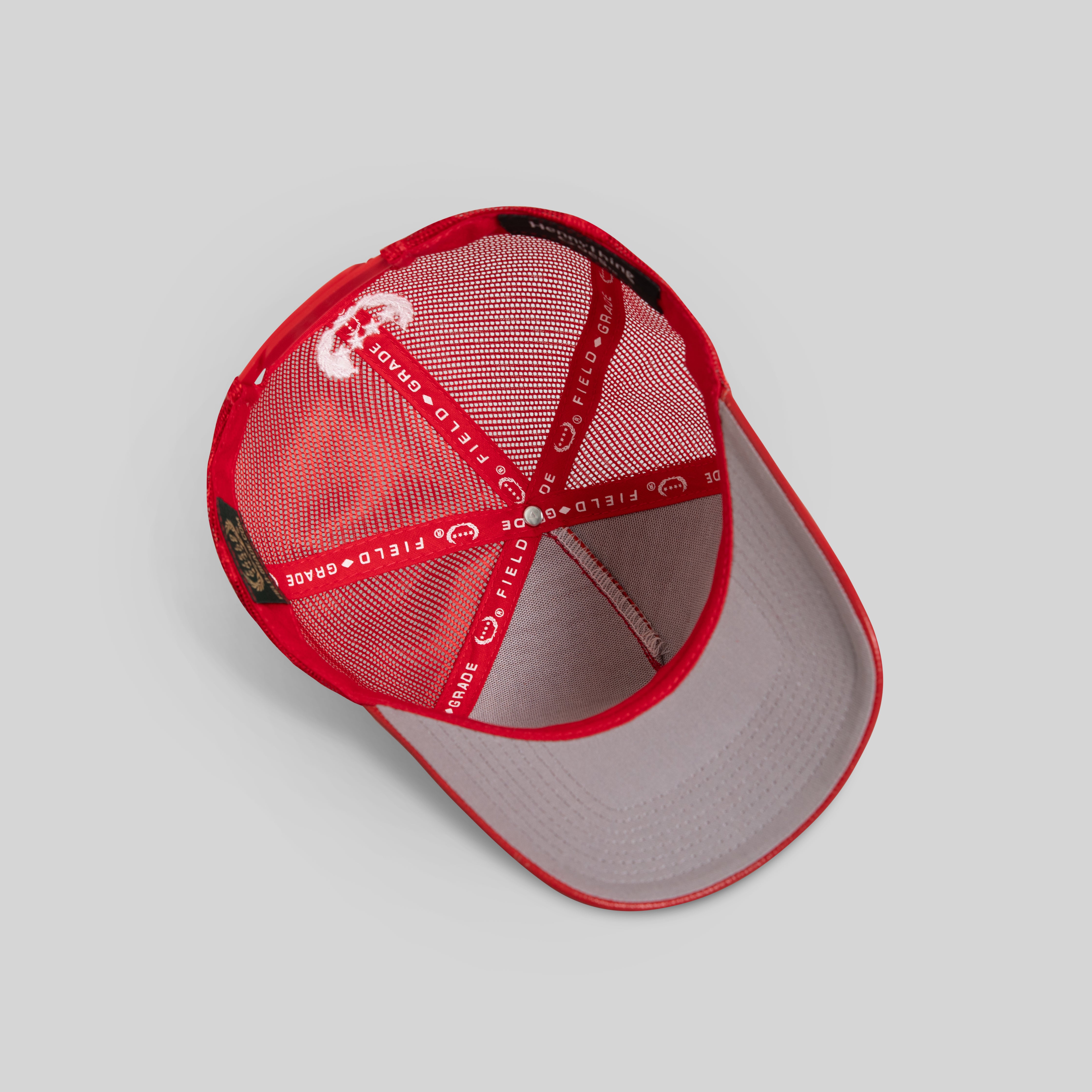 HENNYTHING GOES VARSITY RED CAVIAR LEATHER MESH TRUCKER