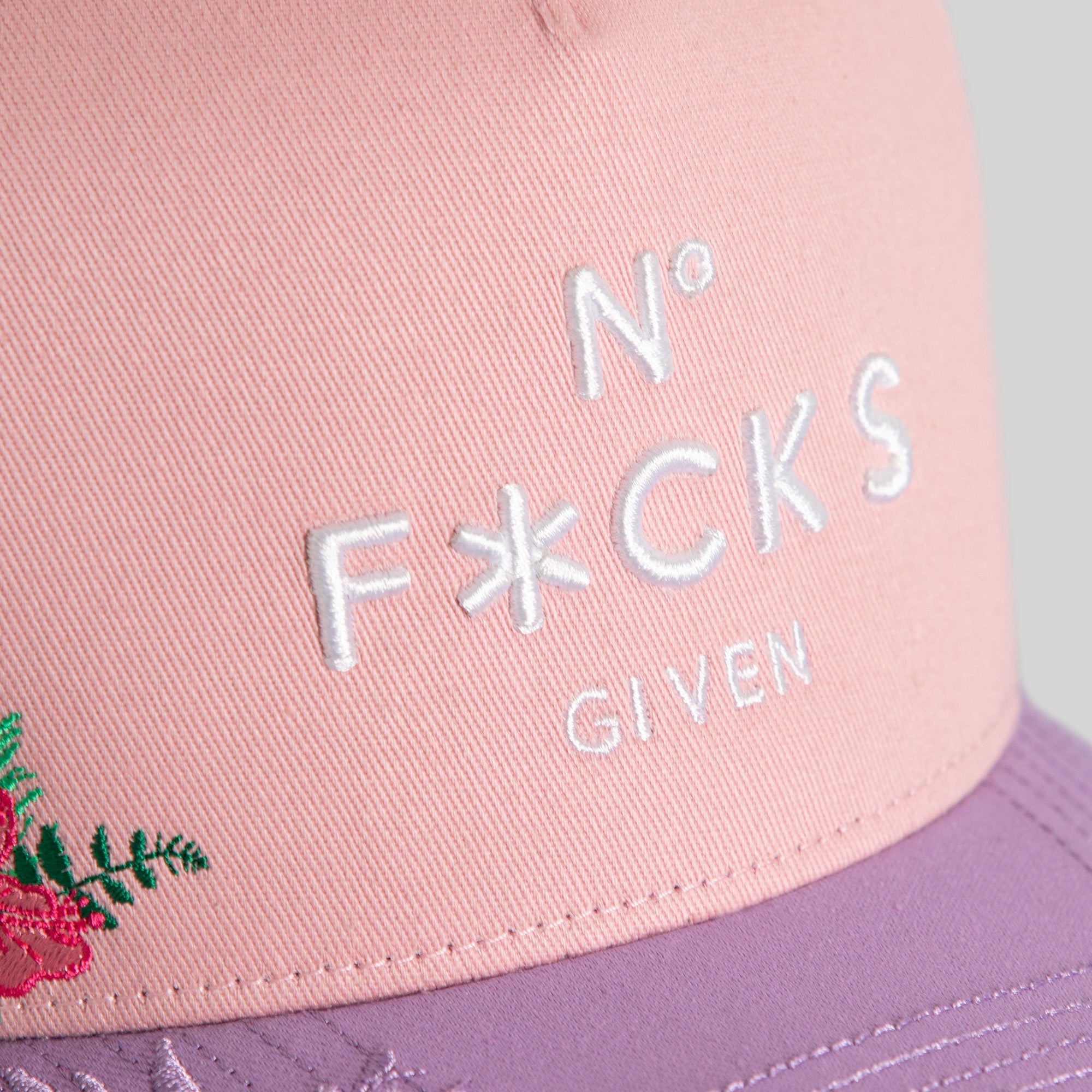 NO F*CKS GIVEN PINK LAVENDER FLORAL TRUCKER