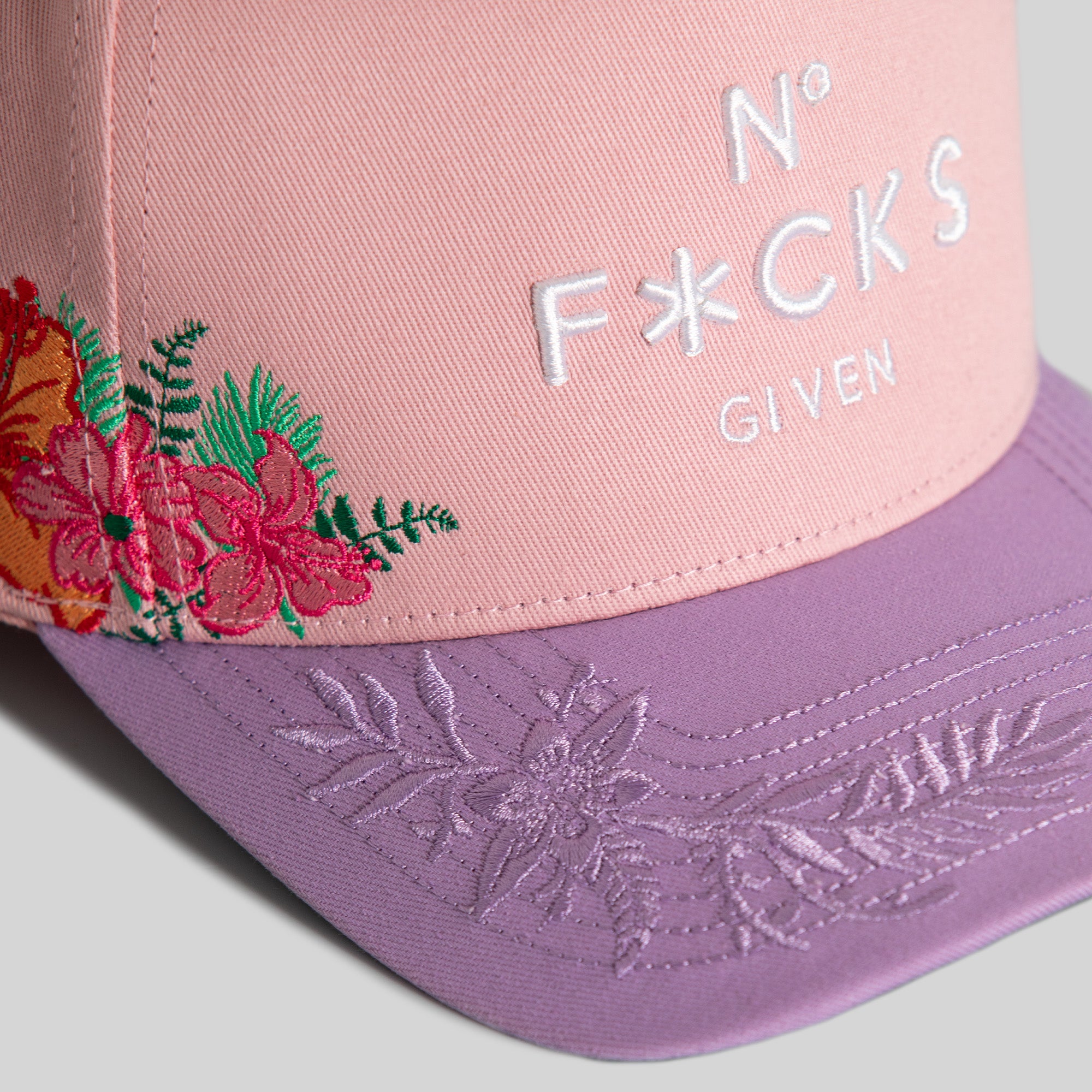 NO F*CKS GIVEN PINK LAVENDER FLORAL TRUCKER
