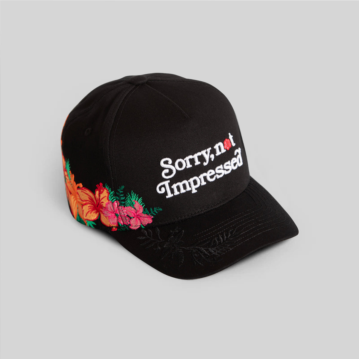 SORRY NOT IMPRESSED BLACK FLORAL TWILL TRUCKER display picture 1