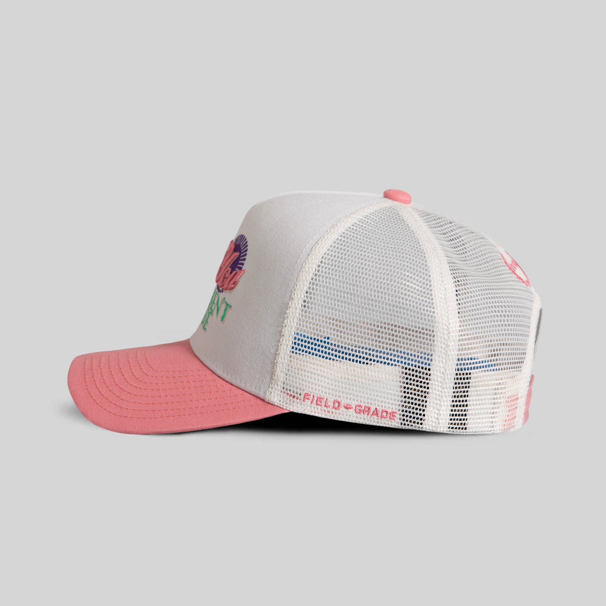 WISH YOU WEREN'T HERE OFF WHITE PINK MESH TRUCKER