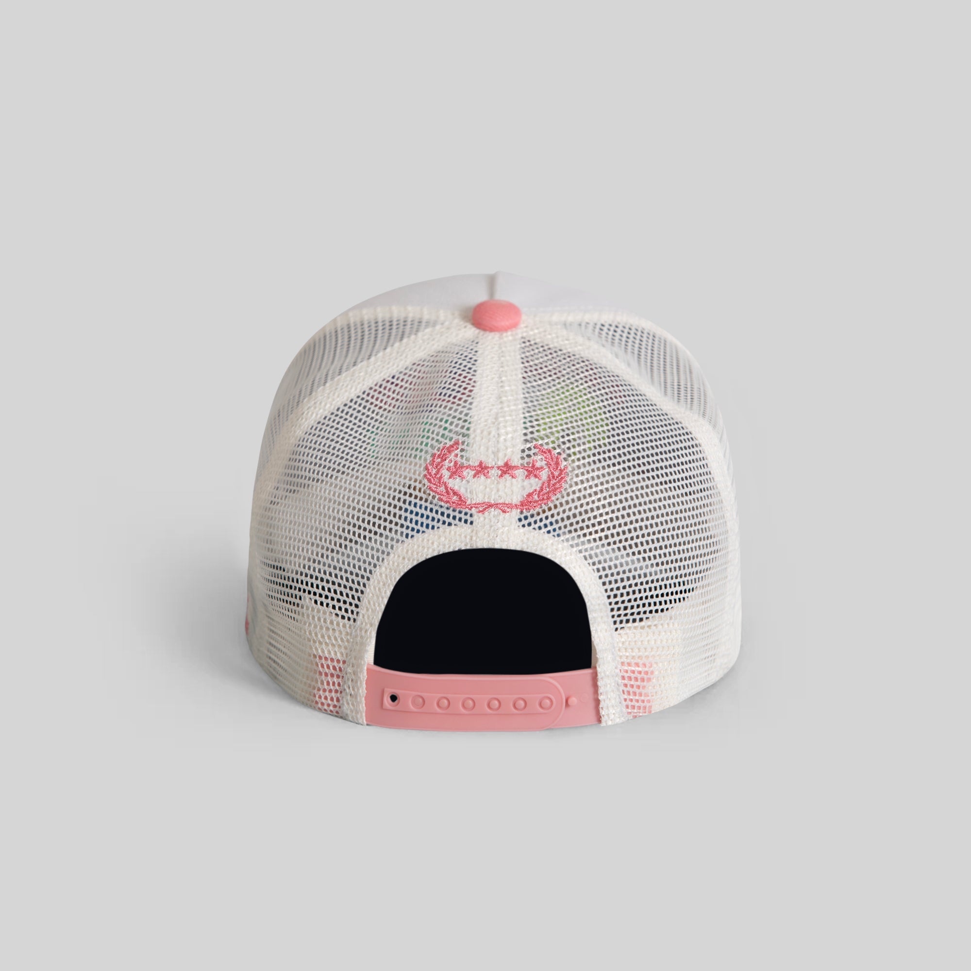 WISH YOU WEREN'T HERE OFF WHITE PINK MESH TRUCKER