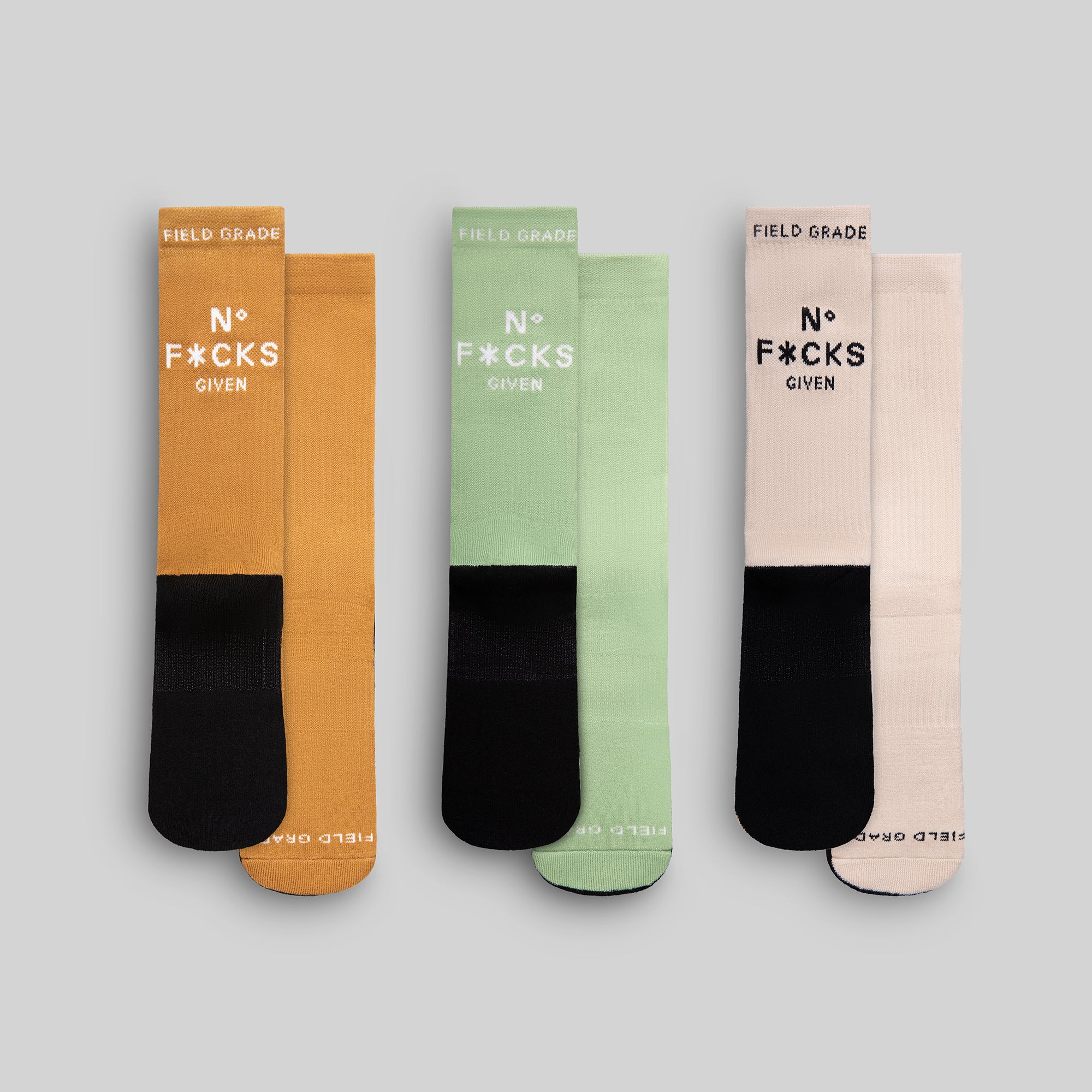 NO F*CKS GIVEN WHEAT/SAGE/RATTAN CUSHIONED CREW SOCK 3 PACK