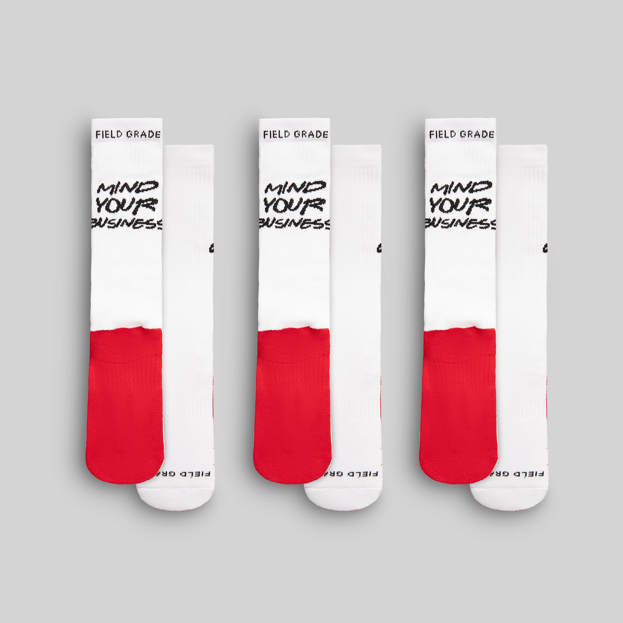 FIELD GRADE CUSHIONED CREW SOCKS - MIND YOUR BUSINESS WHITE PACK