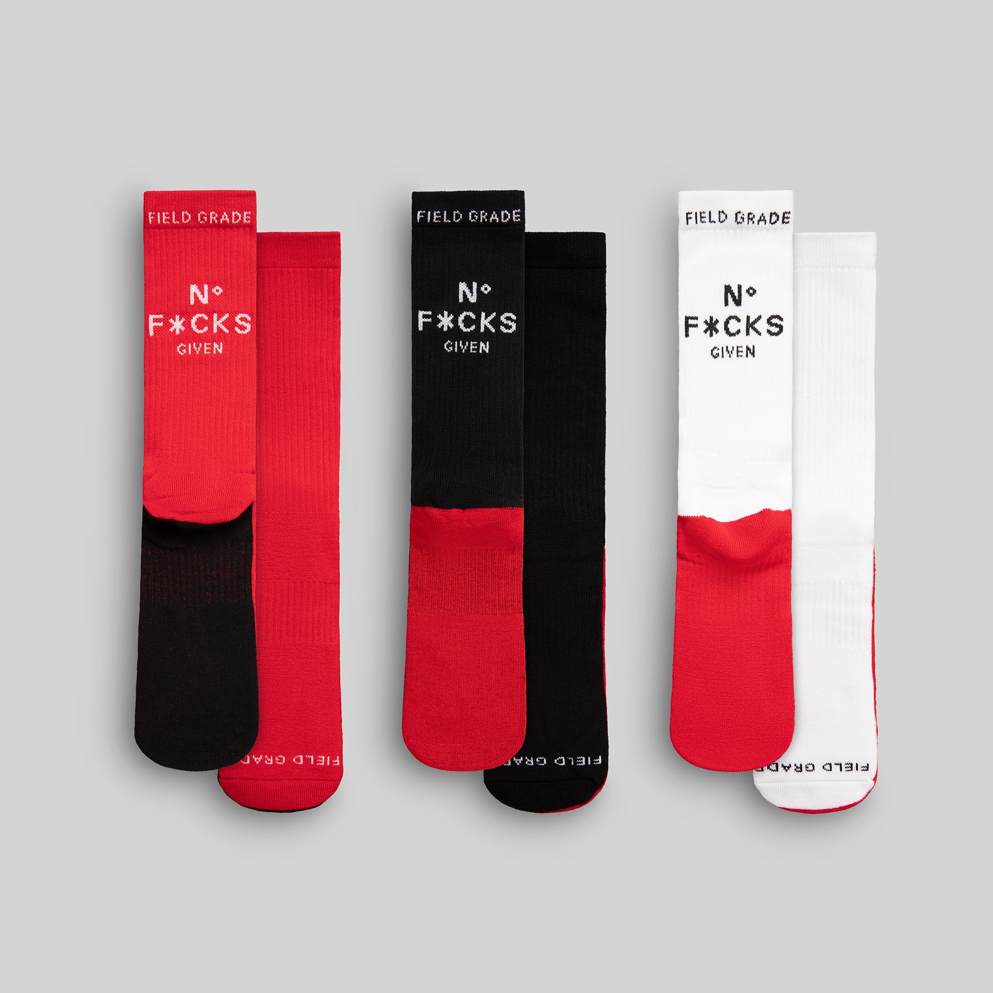 FIELD GRADE CUSHIONED CREW SOCKS - NO F*CKS GIVEN BRED PACK