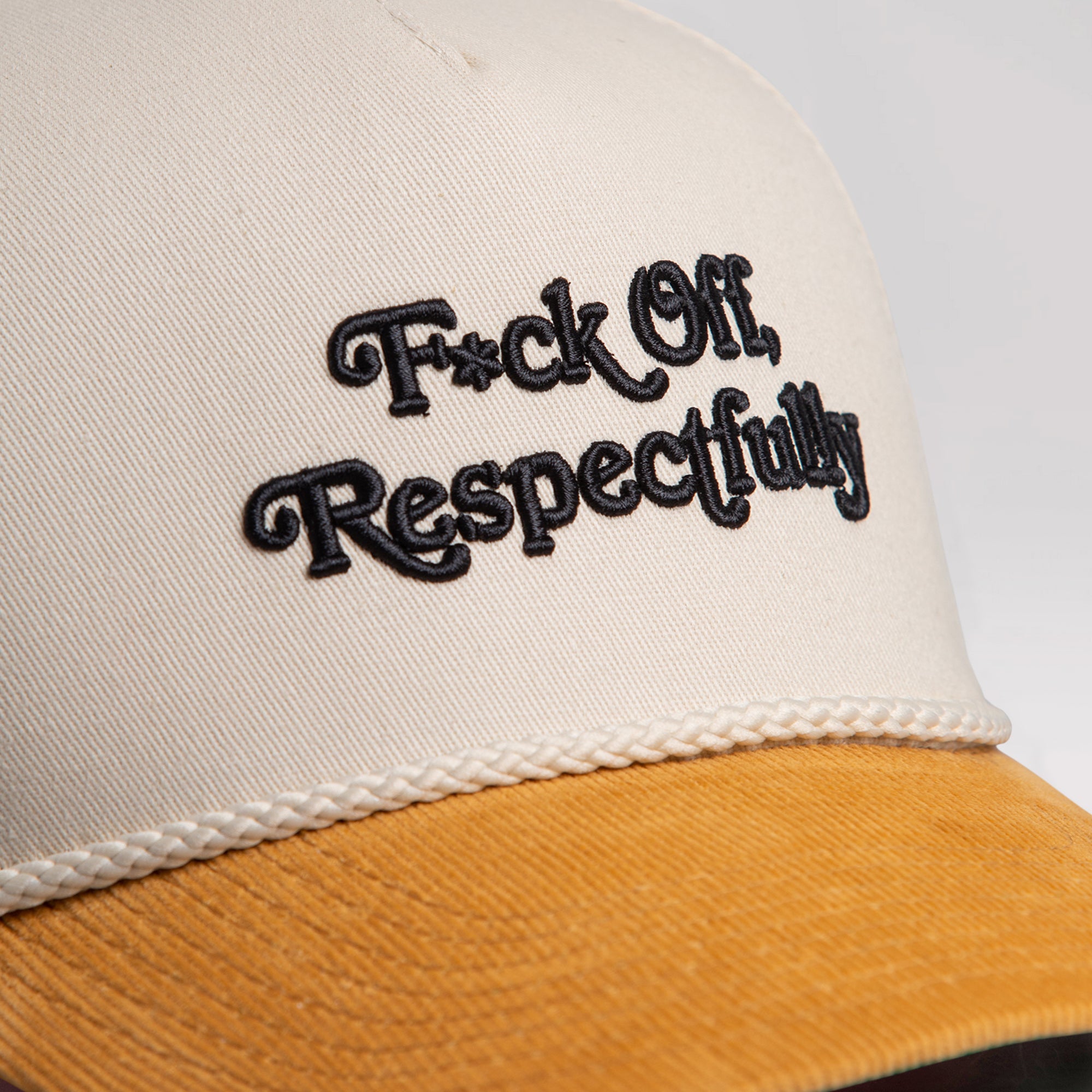 RESPECTFULLY SAND/WHEAT CORDUROY BRIM TRUCKER HAT