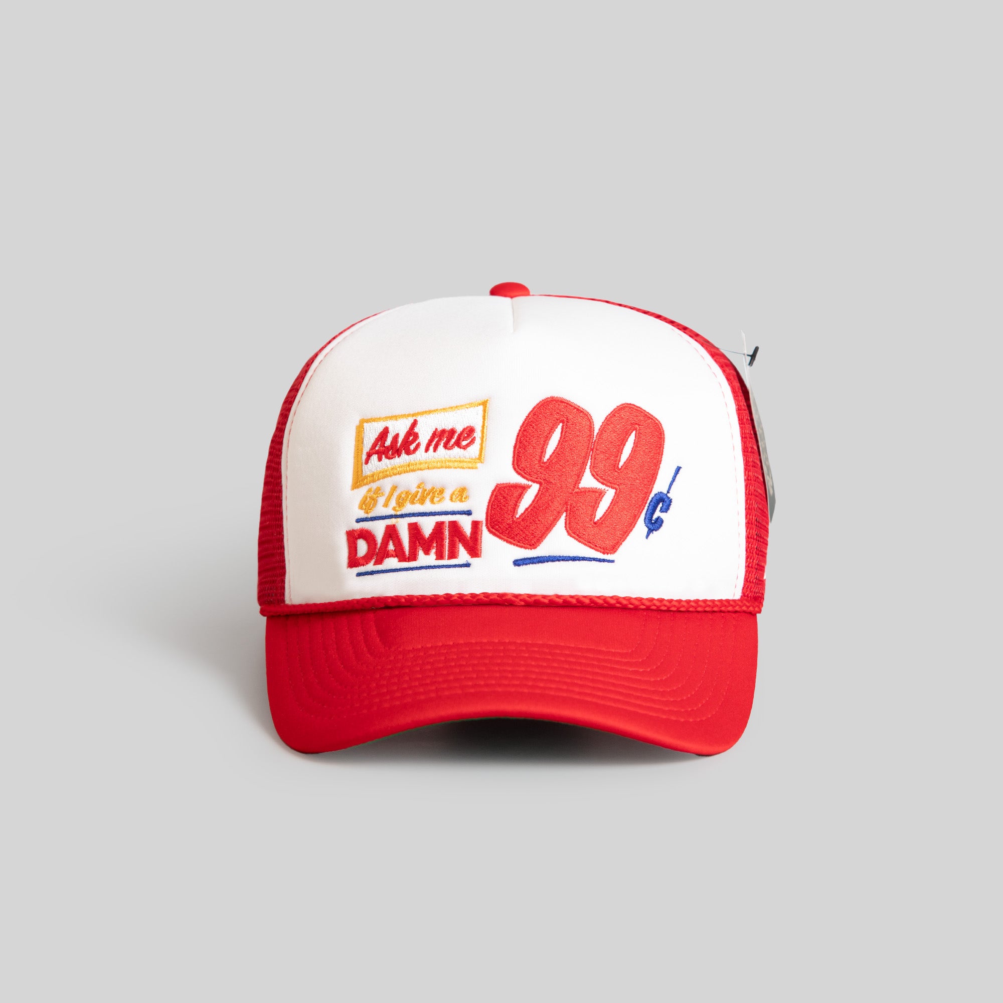 ASK ME WHITE RED TRUCKER HAT