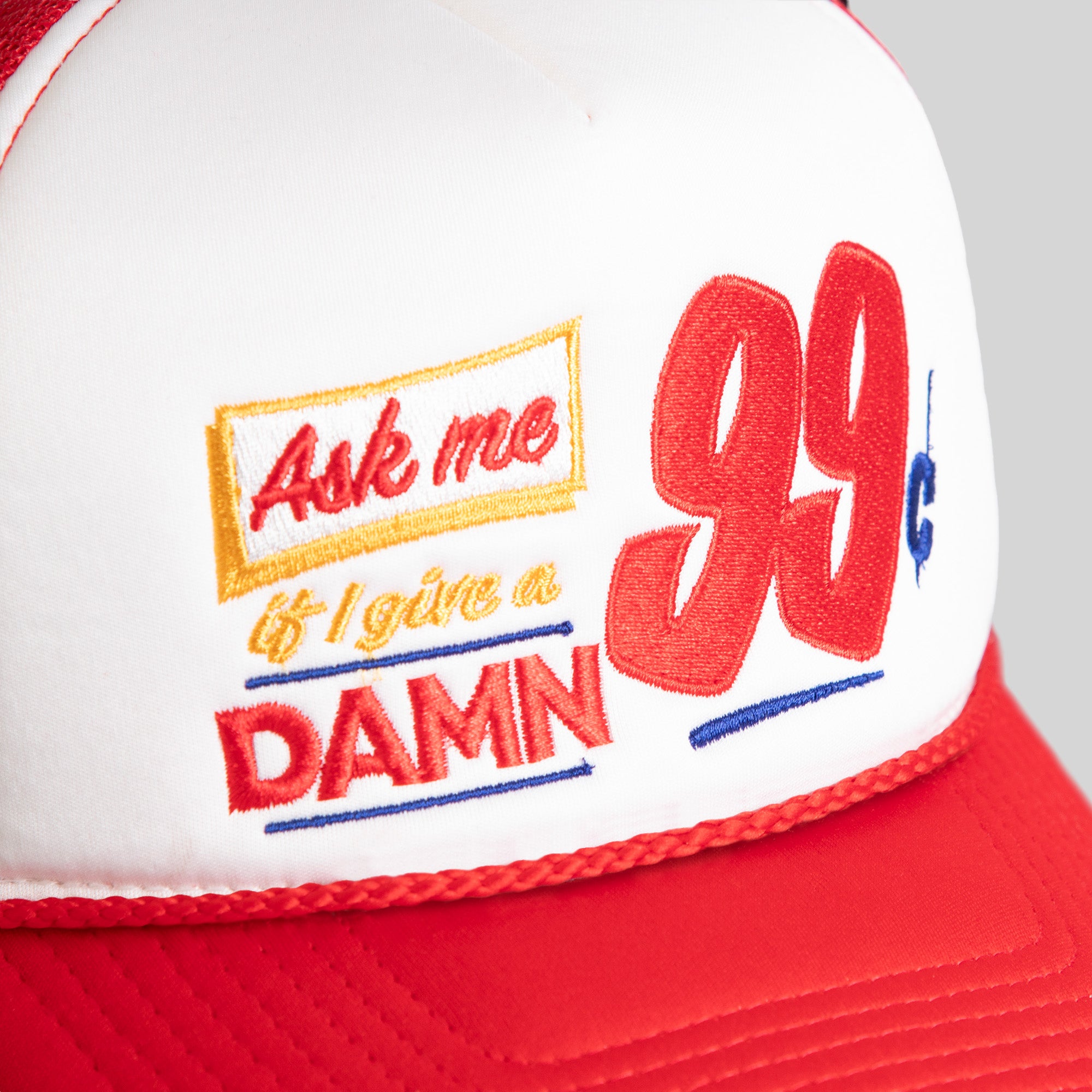 ASK ME WHITE RED TRUCKER HAT
