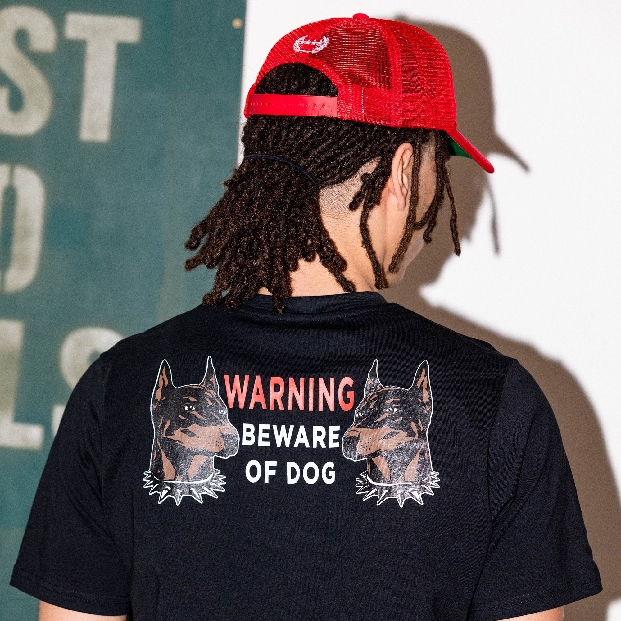 BEWARE OF DOG RED TRUCKER HAT