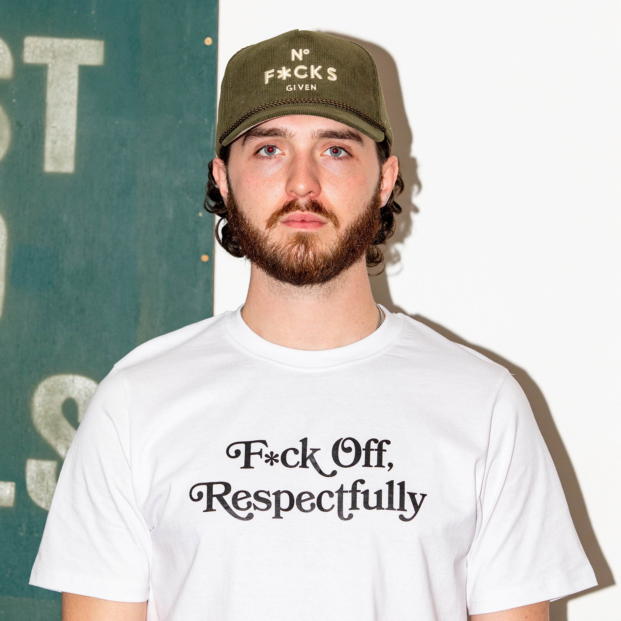 NO F*CKS GIVEN OLIVE CORDUROY TRUCKER HAT