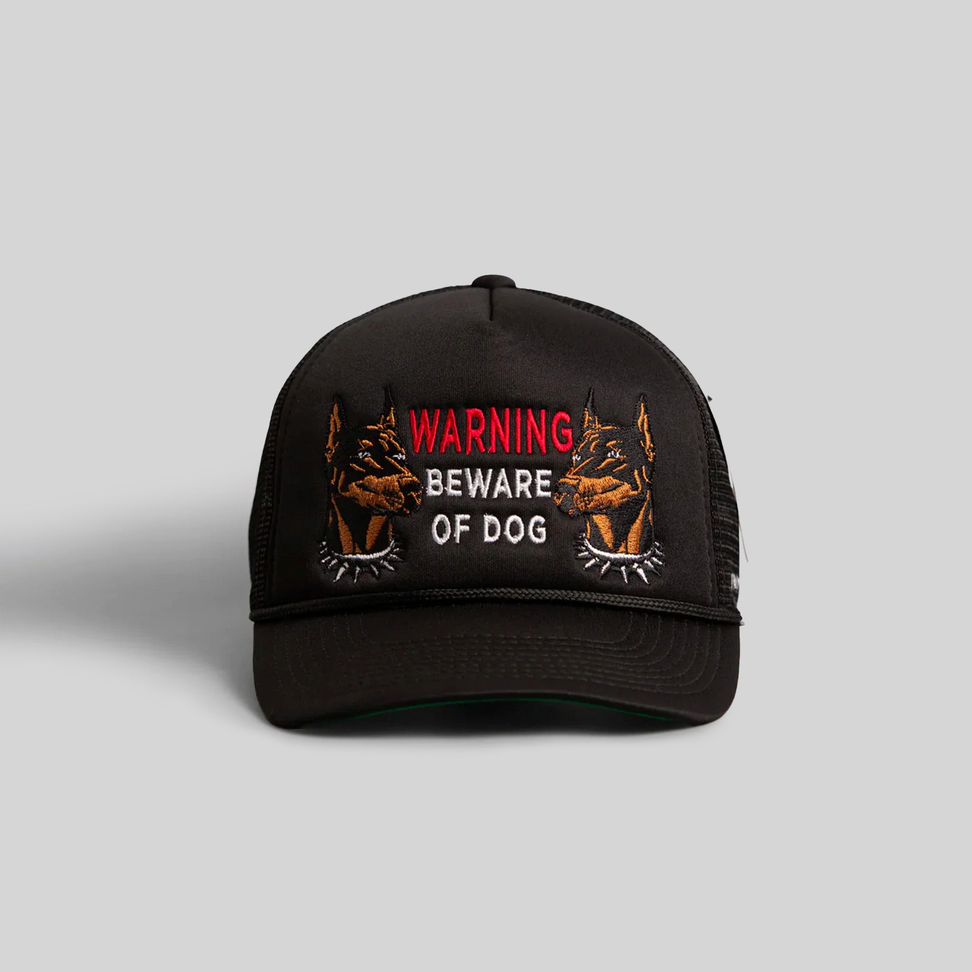 BEWARE OF DOG BLACK TRUCKER HAT