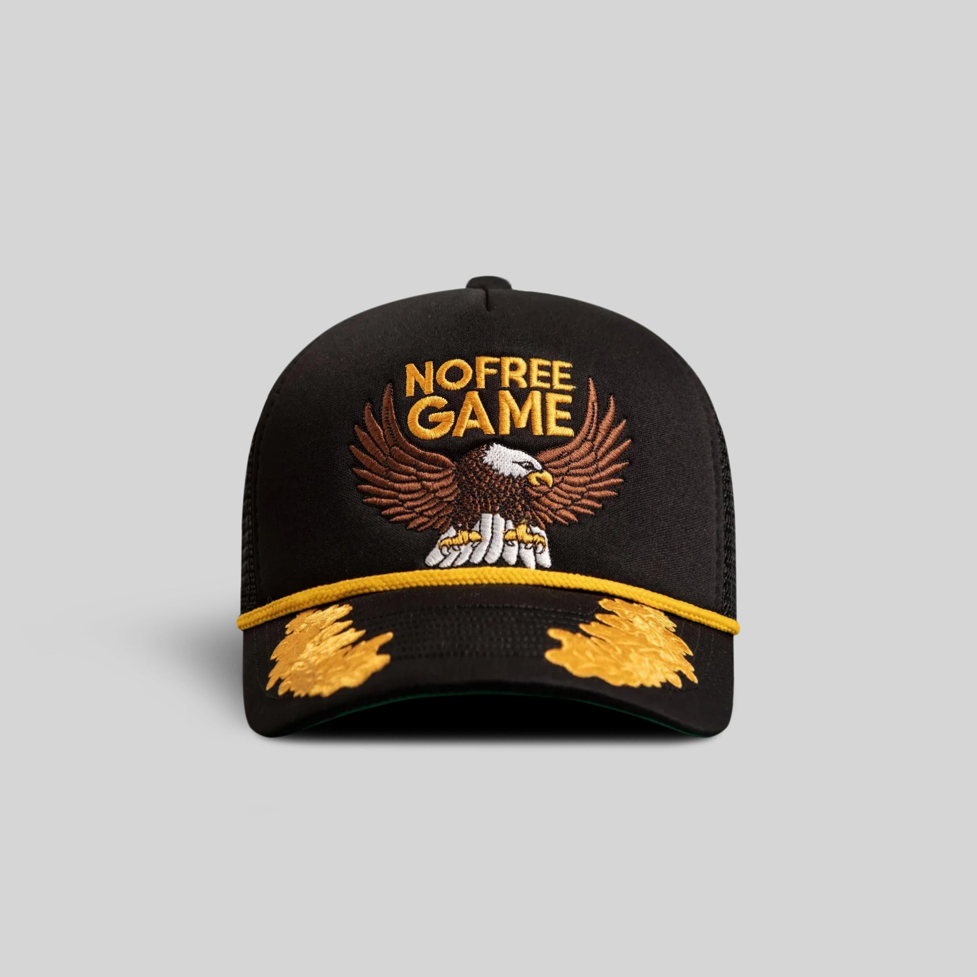 NO FREE GAME SCRAMBLED EGGS BLACK TRUCKER HAT