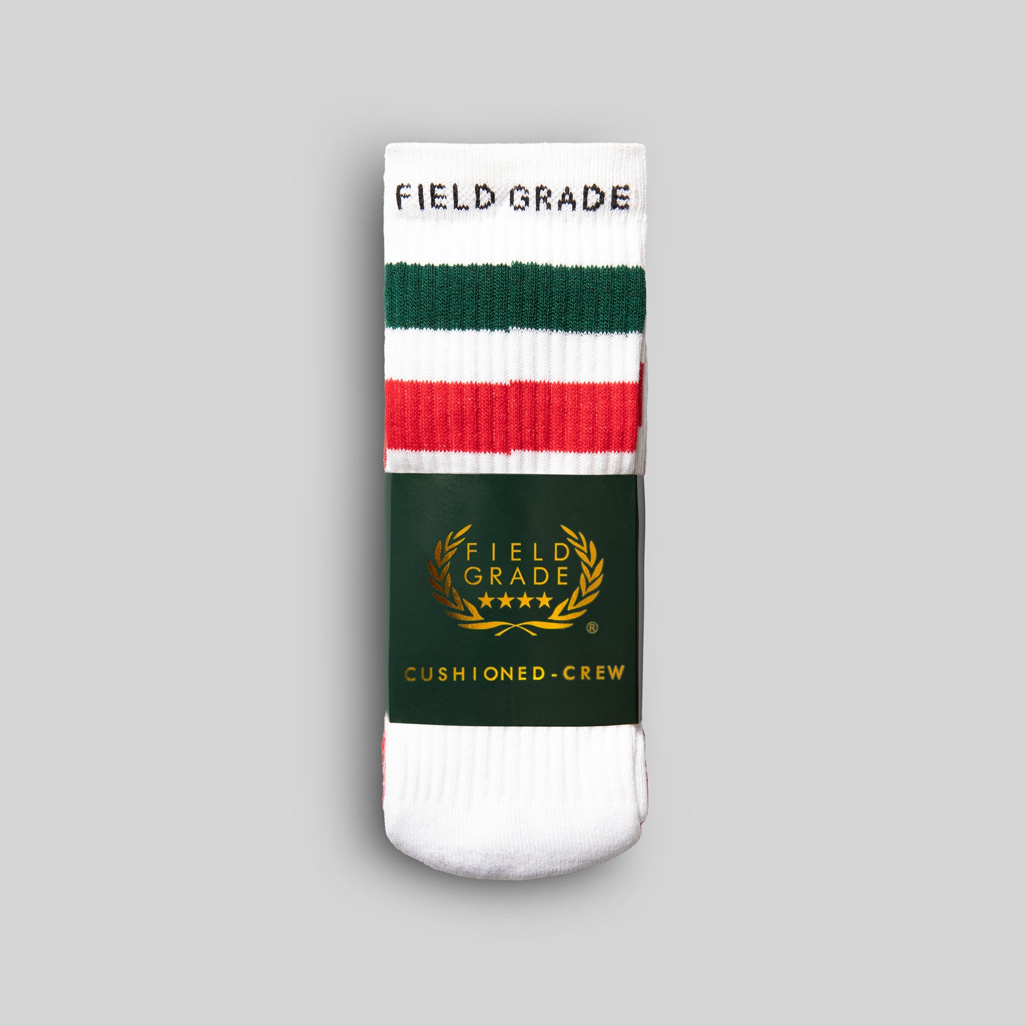 FIELD GRADE STRIPES FG GREEN/RED CUSHIONED CREW SOCK 3 PACK