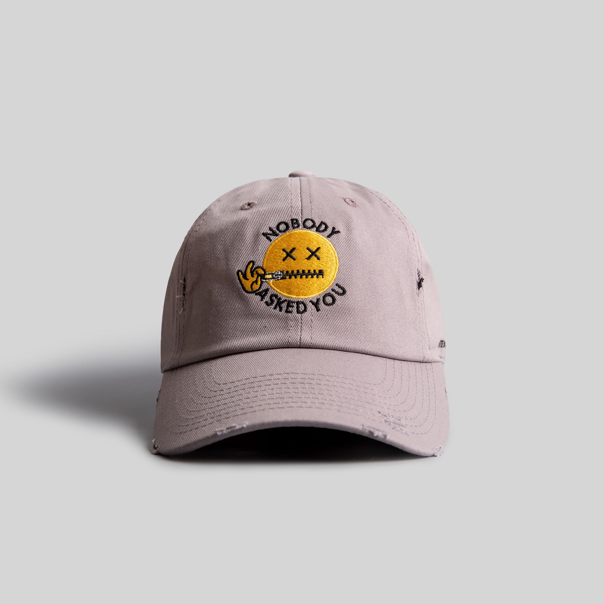 NOBODY ASKED YOU GREY RELAXED FIT DISTRESSED HAT