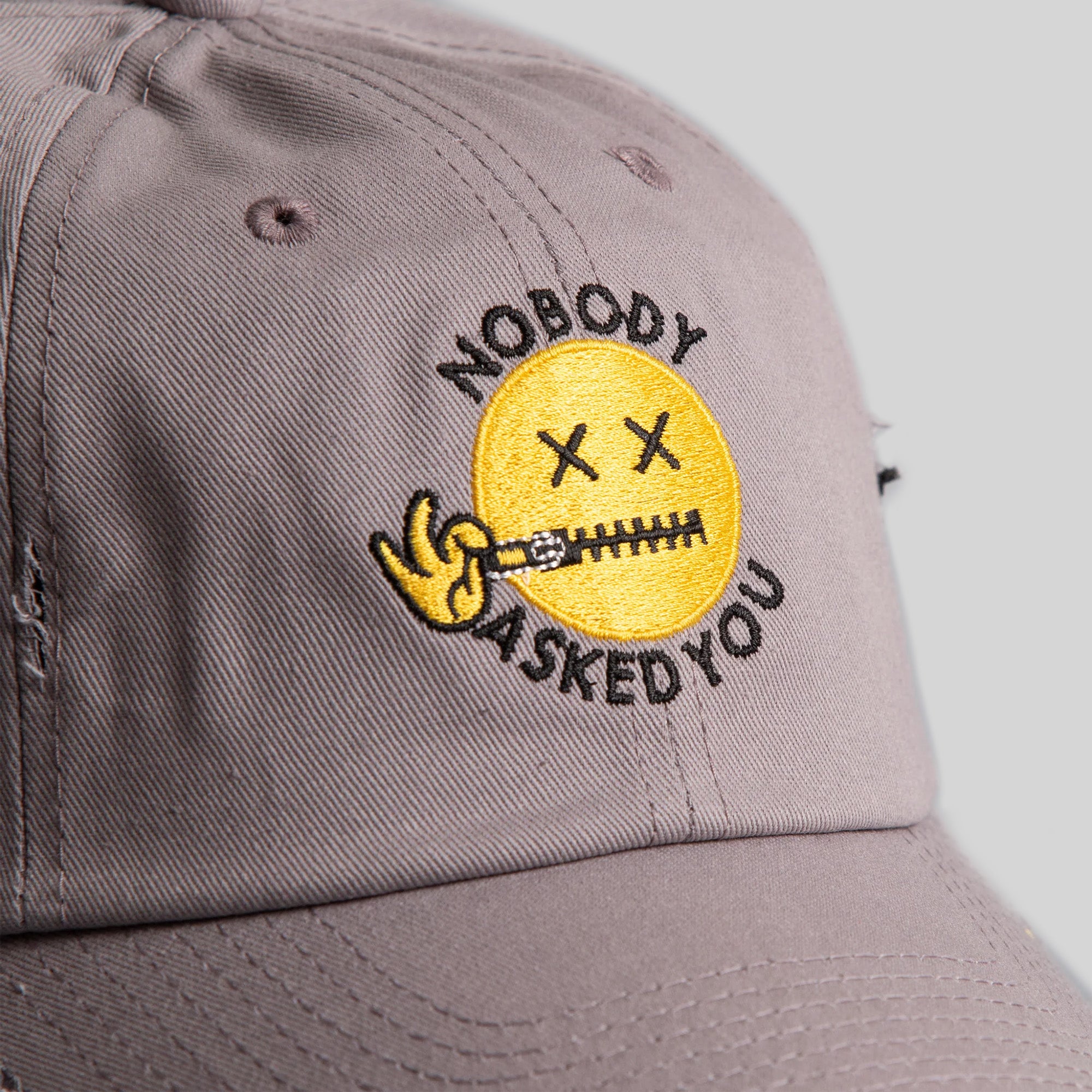 NOBODY ASKED YOU GREY RELAXED FIT DISTRESSED HAT