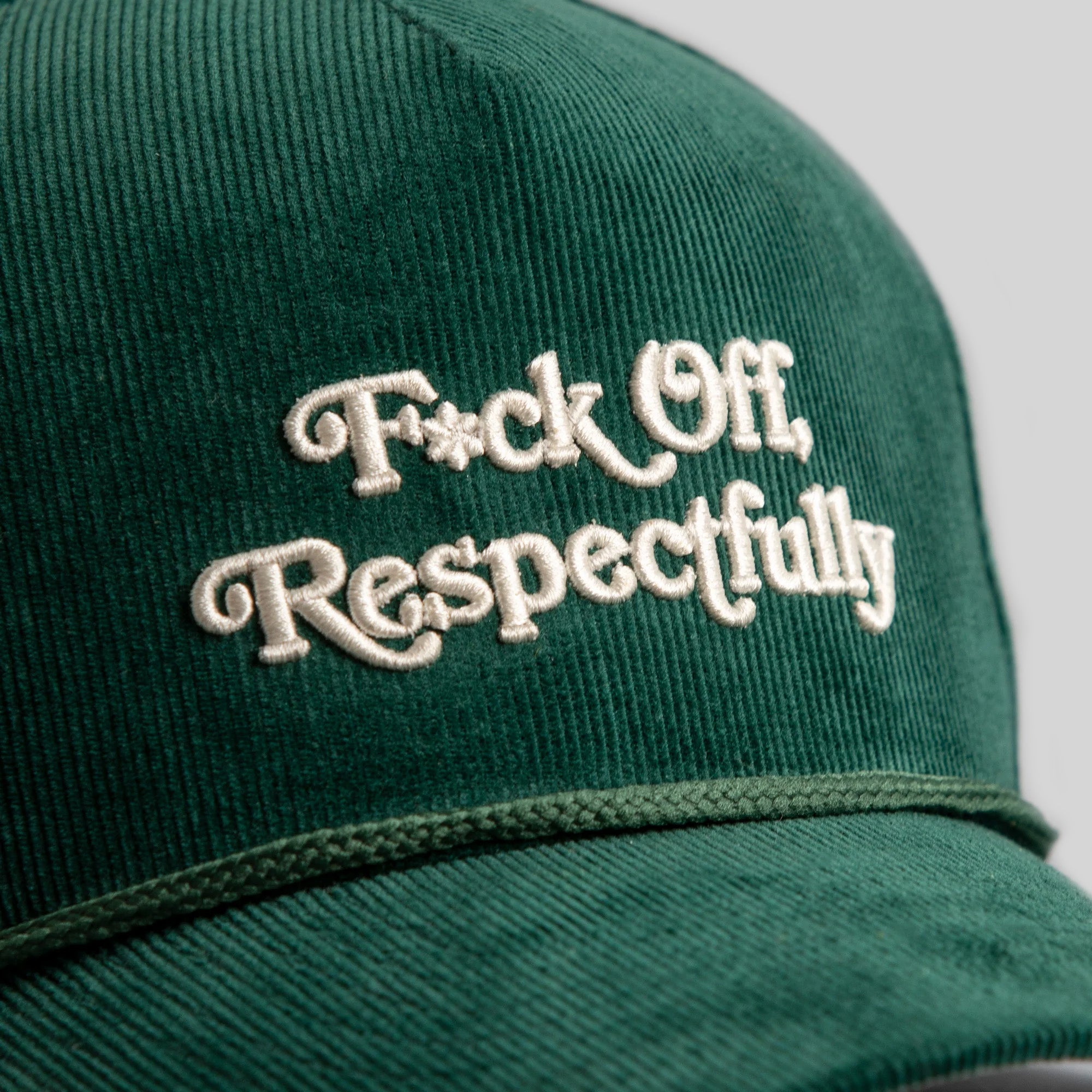 RESPECTFULLY FG GREEN CORDUROY TRUCKER HAT