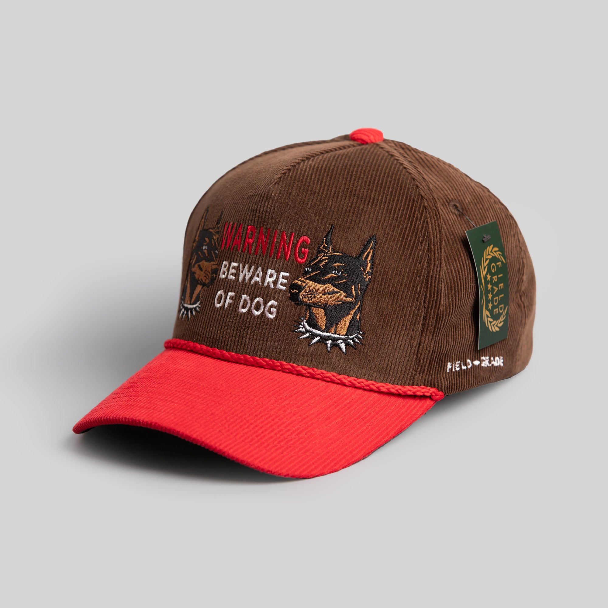 BEWARE OF DOG MOCHA/RED CORDUROY TRUCKER HAT