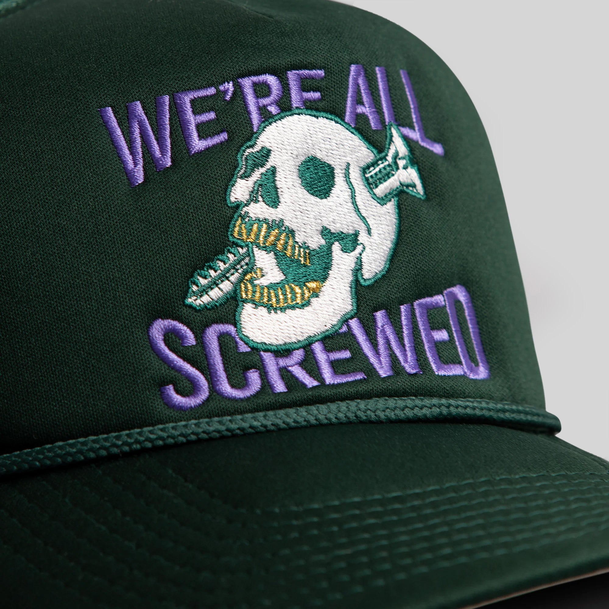 WE'RE ALL SCREWED FG GREEN TRUCKER HAT