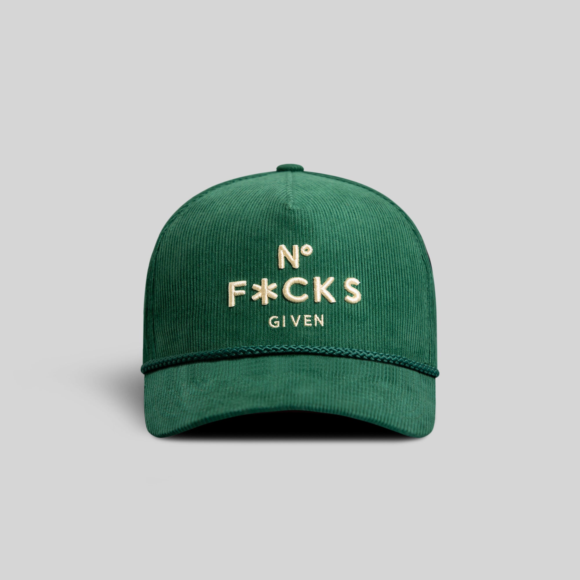 NO F*CKS GIVEN FG GREEN CORDUROY TRUCKER HAT