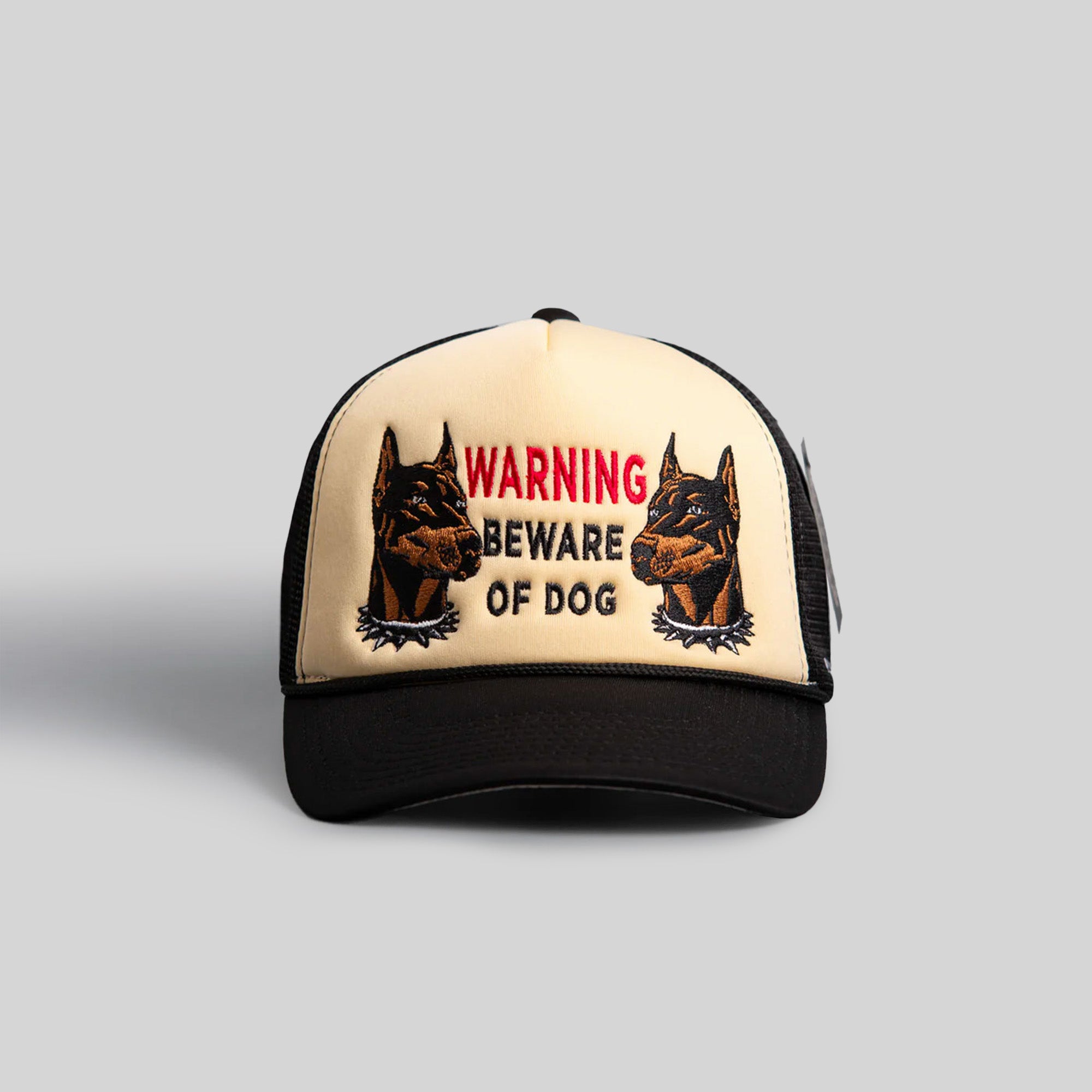 BEWARE OF DOG SAND/BLACK TRUCKER HAT