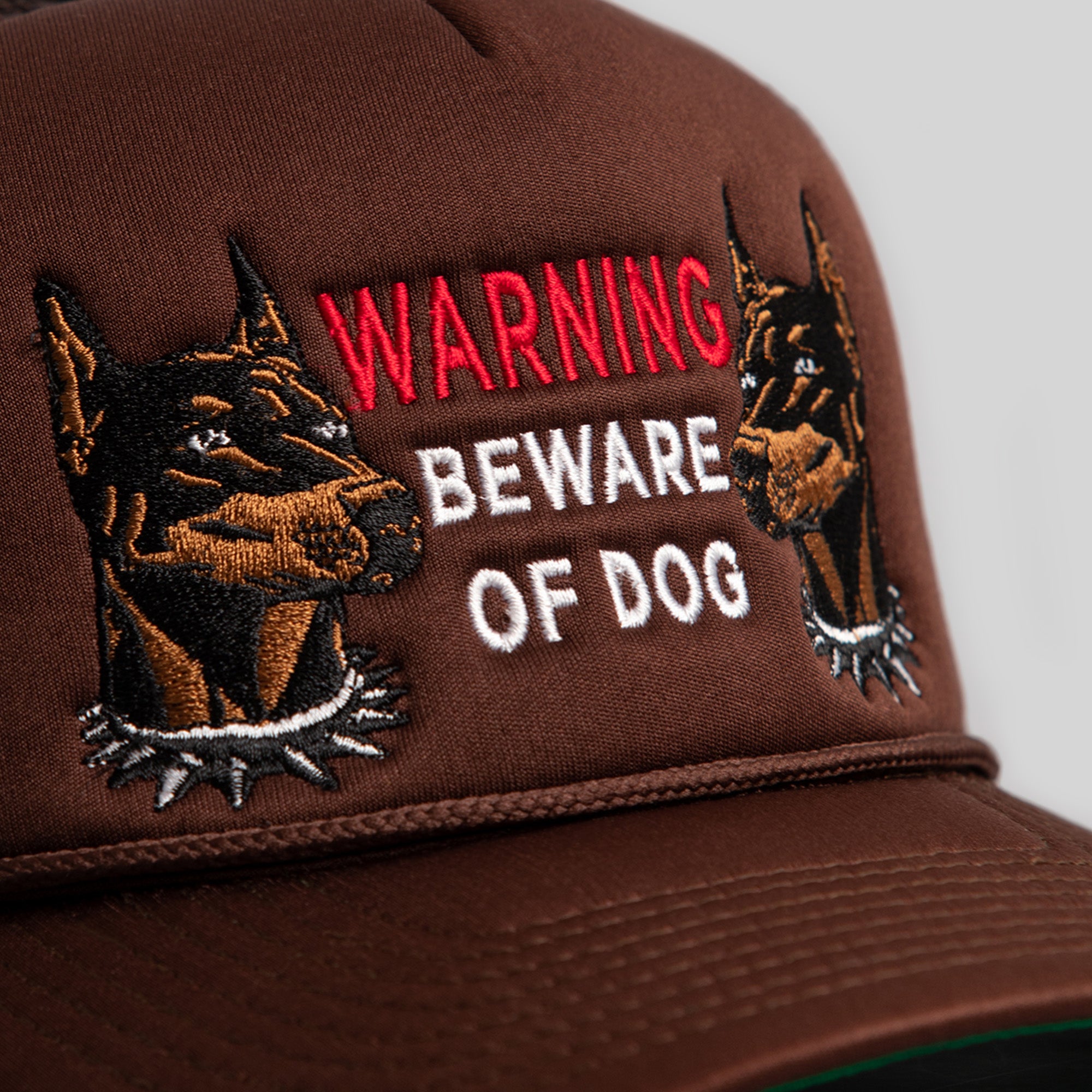 BEWARE OF DOG MOCHA TRUCKER HAT