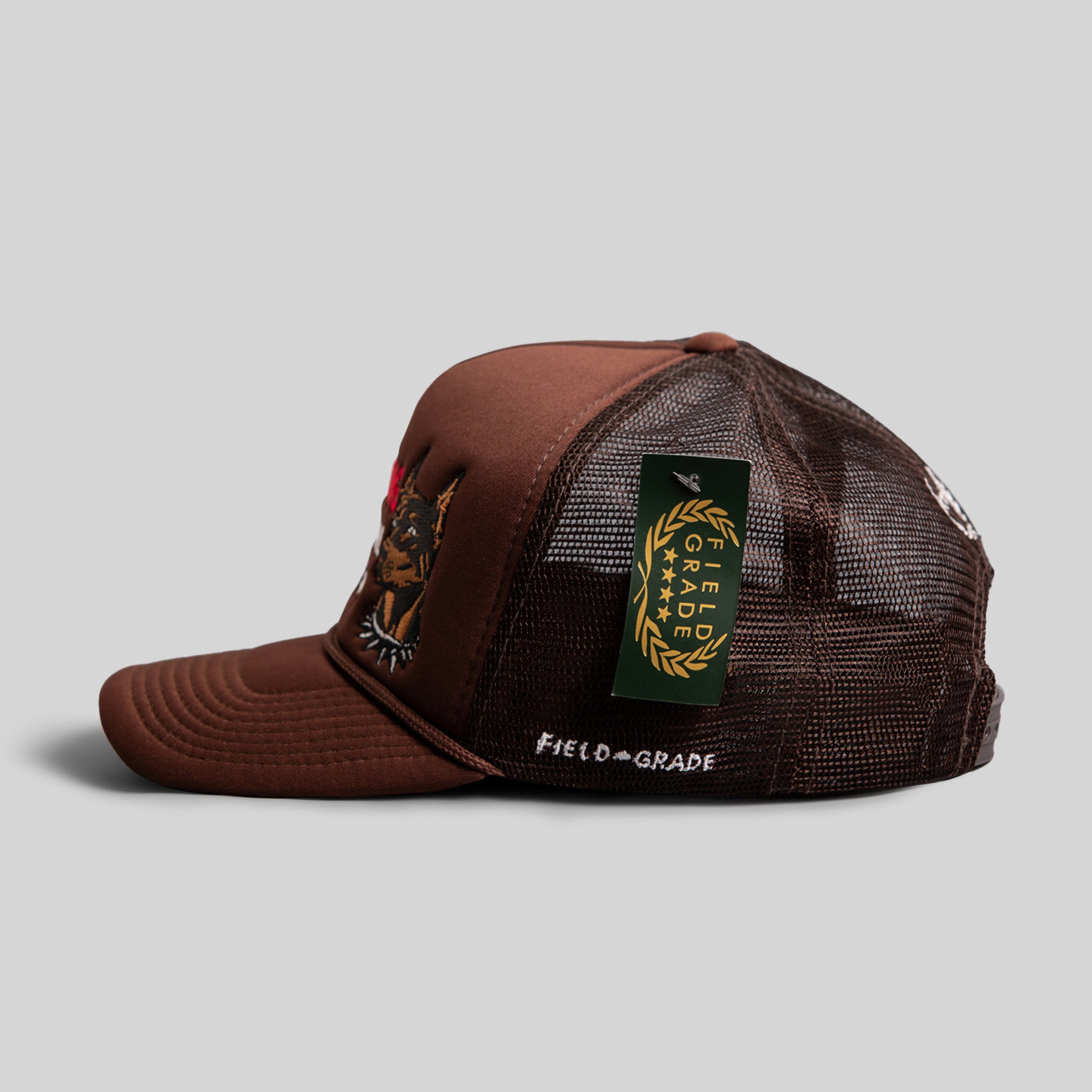 BEWARE OF DOG MOCHA TRUCKER HAT