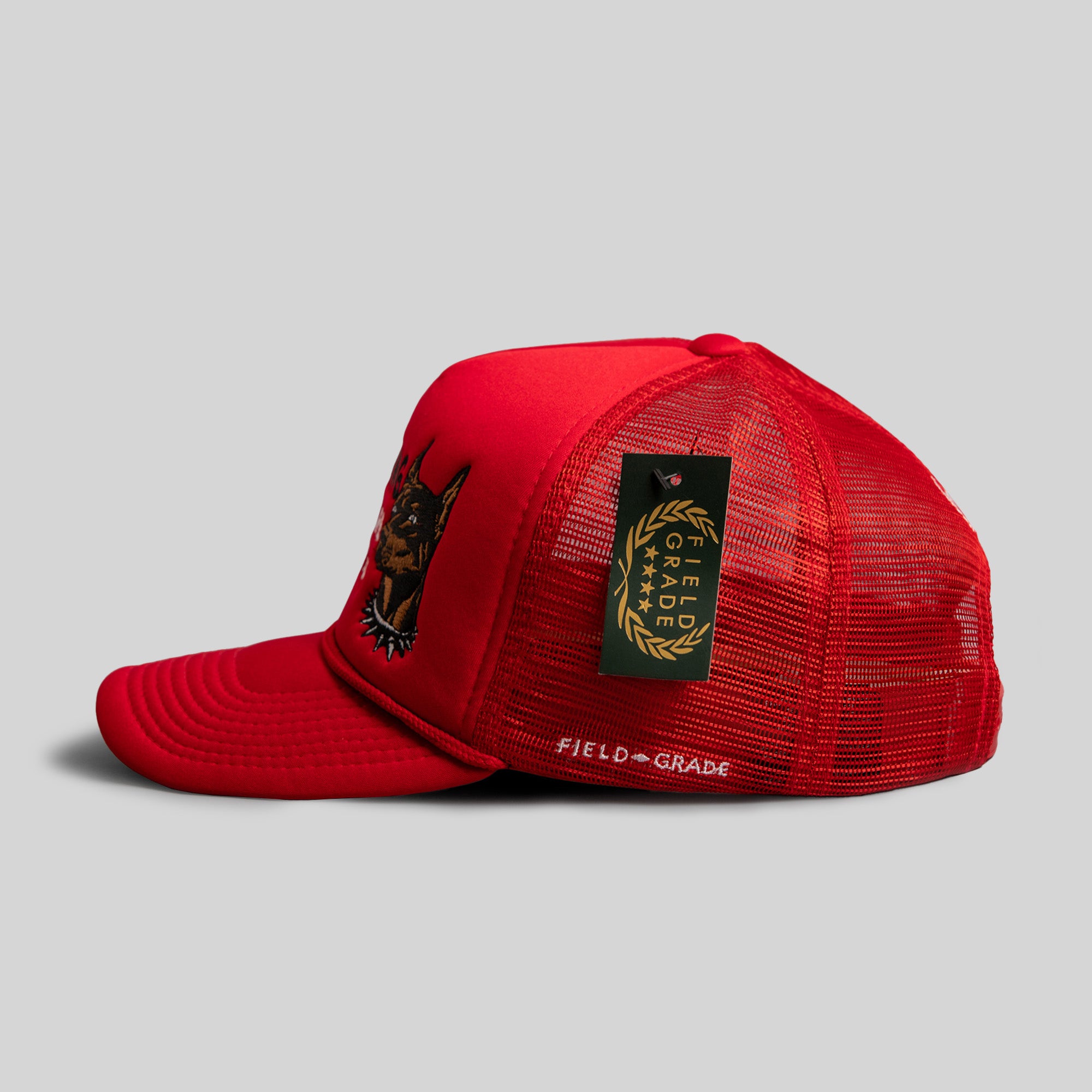 BEWARE OF DOG RED TRUCKER HAT