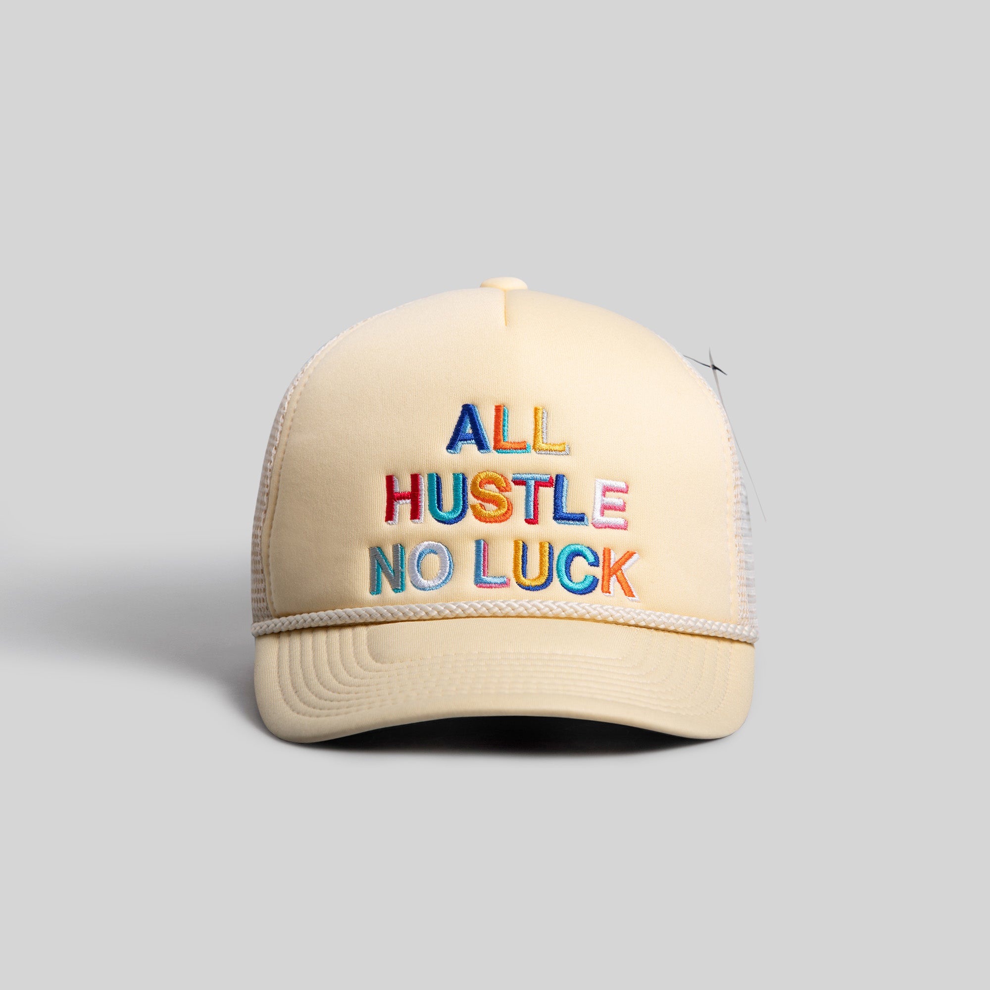 ALL HUSTLE NO LUCK SAND TRUCKER HAT