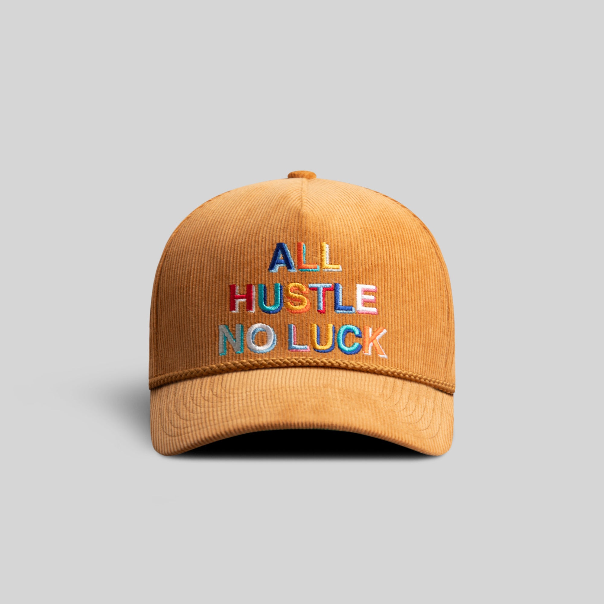 ALL HUSTLE NO LUCK WHEAT CORDUROY TRUCKER HAT