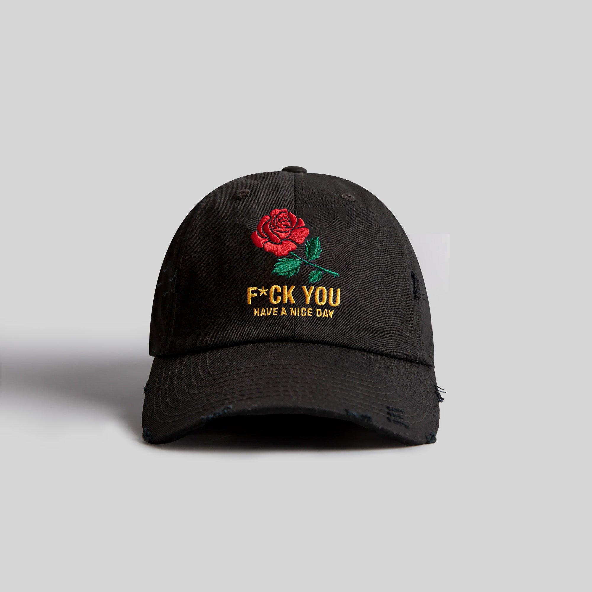 HAVE A NICE DAY BLACK RELAXED FIT DISTRESSED HAT