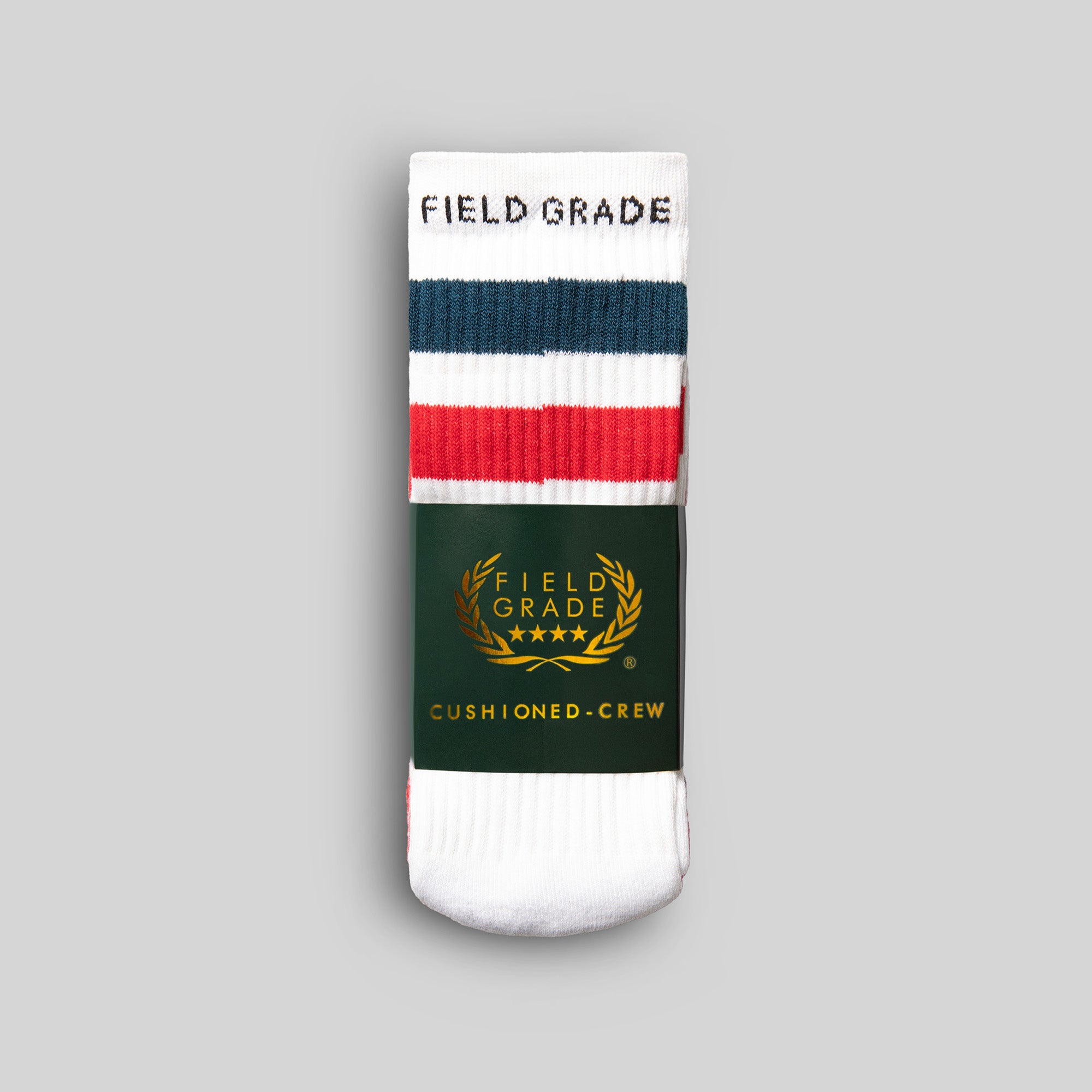 FIELD GRADE STRIPES NAVY/RED CUSHIONED CREW SOCK 3 PACK
