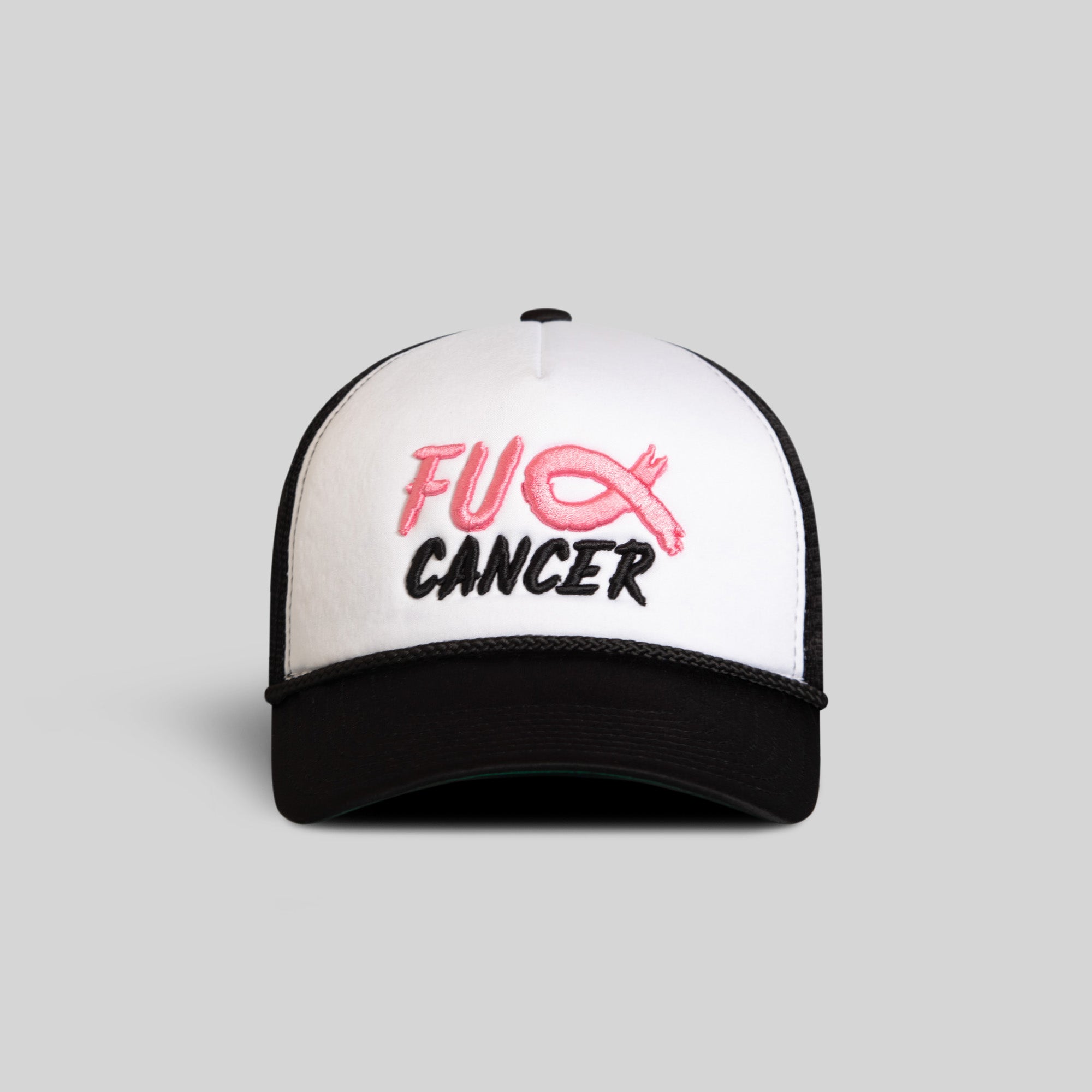 F*CK CANCER WHITE BLACK FOAM TRUCKER HAT