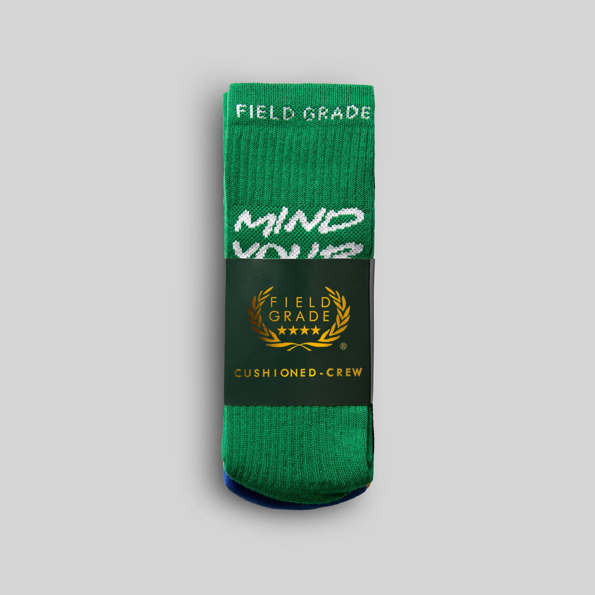 MIND YOUR BUSINESS GREEN/ROYAL/YELLOW CUSHIONED CREW SOCK 3 PACK