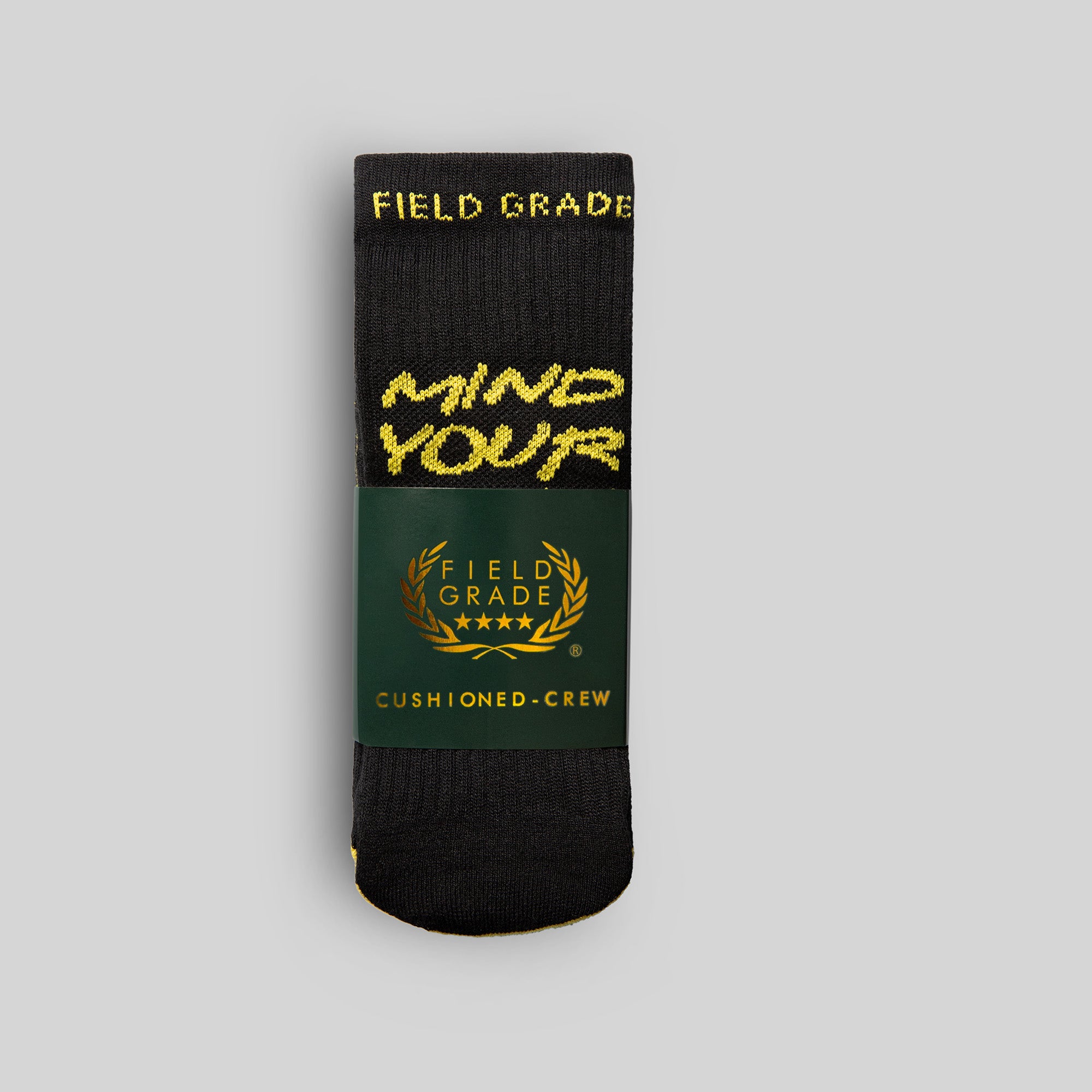MIND YOUR BUSINESS BLACK/YELLOW CUSHIONED CREW SOCK 3 PACK