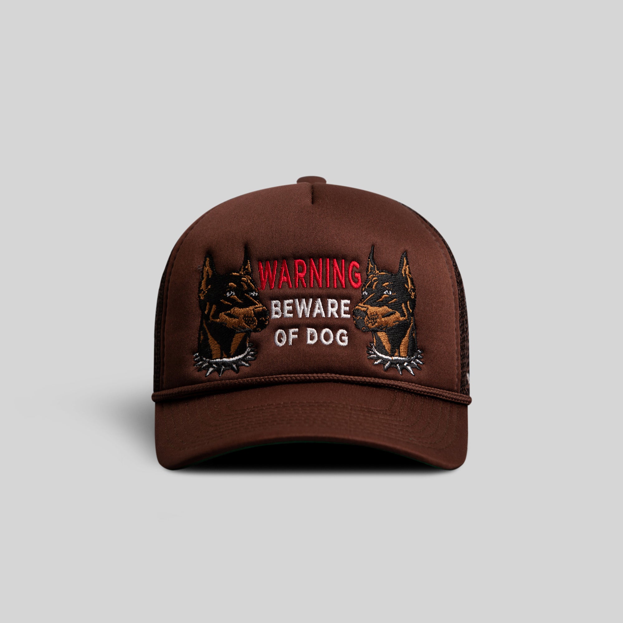 BEWARE OF DOG MOCHA TRUCKER HAT