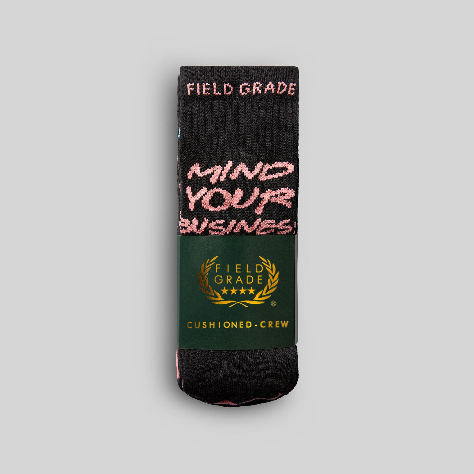 MIND YOUR BUSINESS BLACK/PINK CUSHIONED CREW SOCK 3 PACK