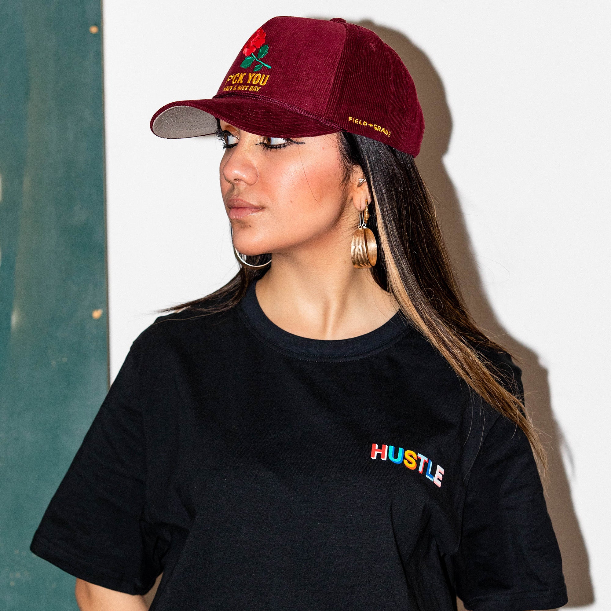 HAVE A NICE DAY BORDEAUX CORDUROY TRUCKER HAT