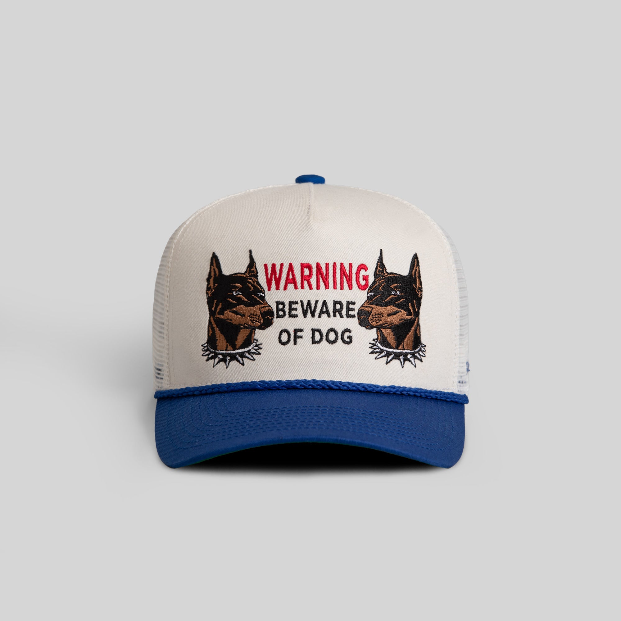 BEWARE OF DOG OFF WHITE GAME ROYAL TWILL TRUCKER