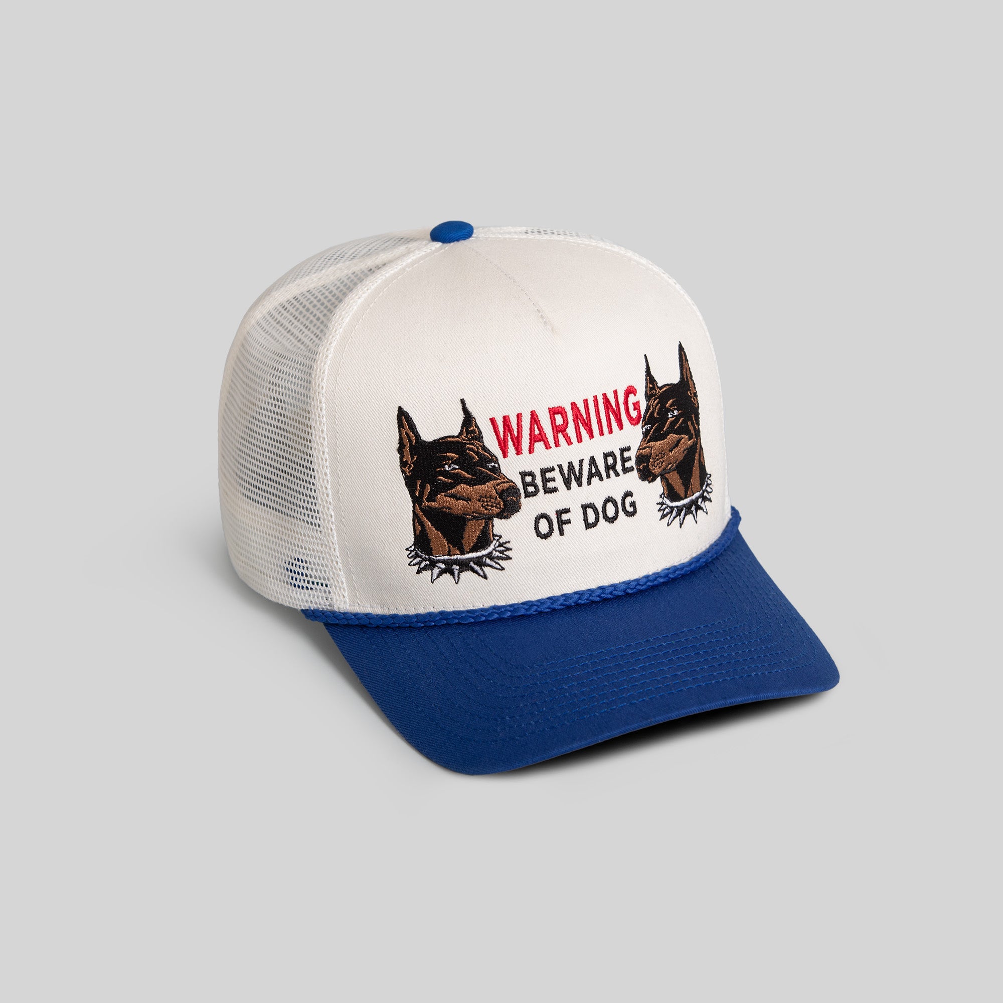 BEWARE OF DOG OFF WHITE GAME ROYAL TWILL TRUCKER