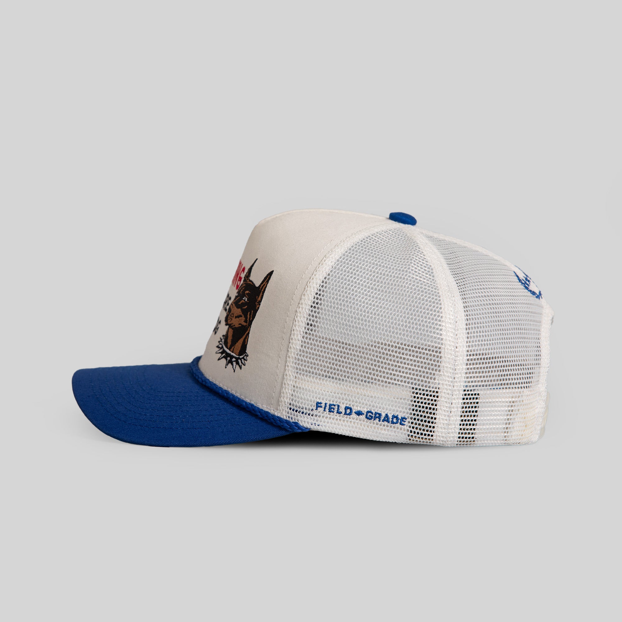BEWARE OF DOG OFF WHITE GAME ROYAL TWILL TRUCKER