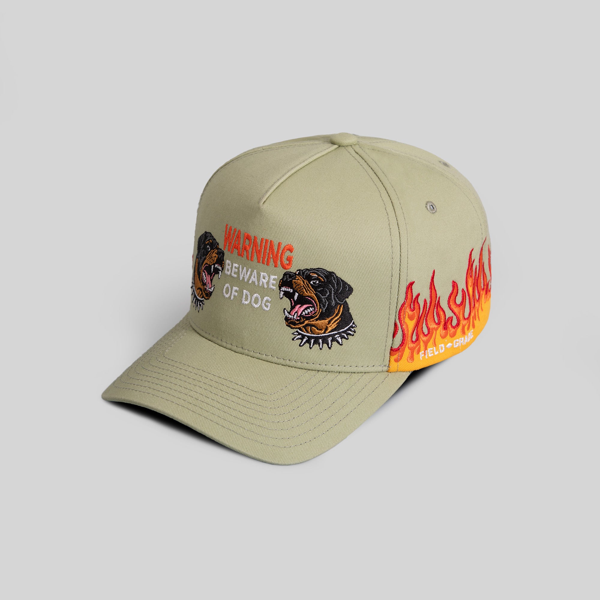 BEWARE OF ROTT FLAMES SAGE TWILL TRUCKER