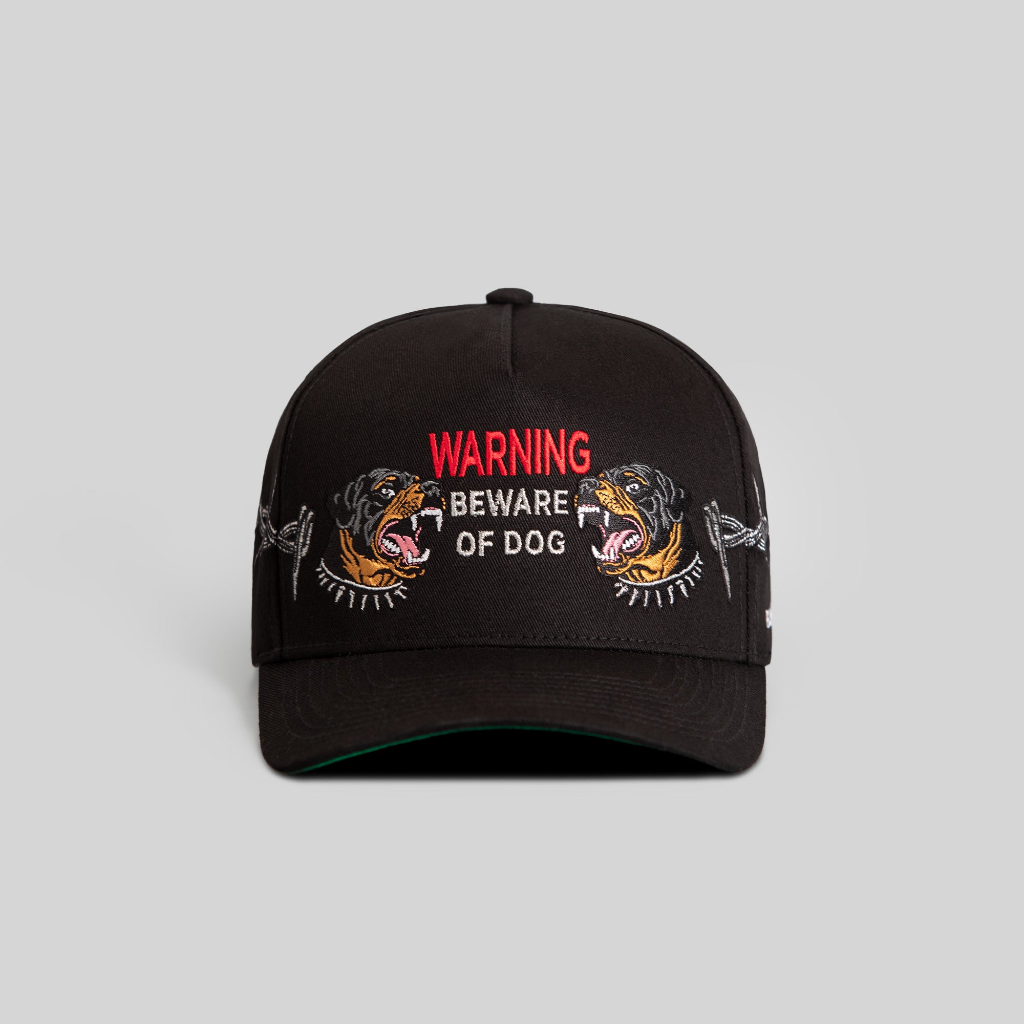 BEWARE OF ROTTY BARBED WIRE BLACK TWILL TRUCKER