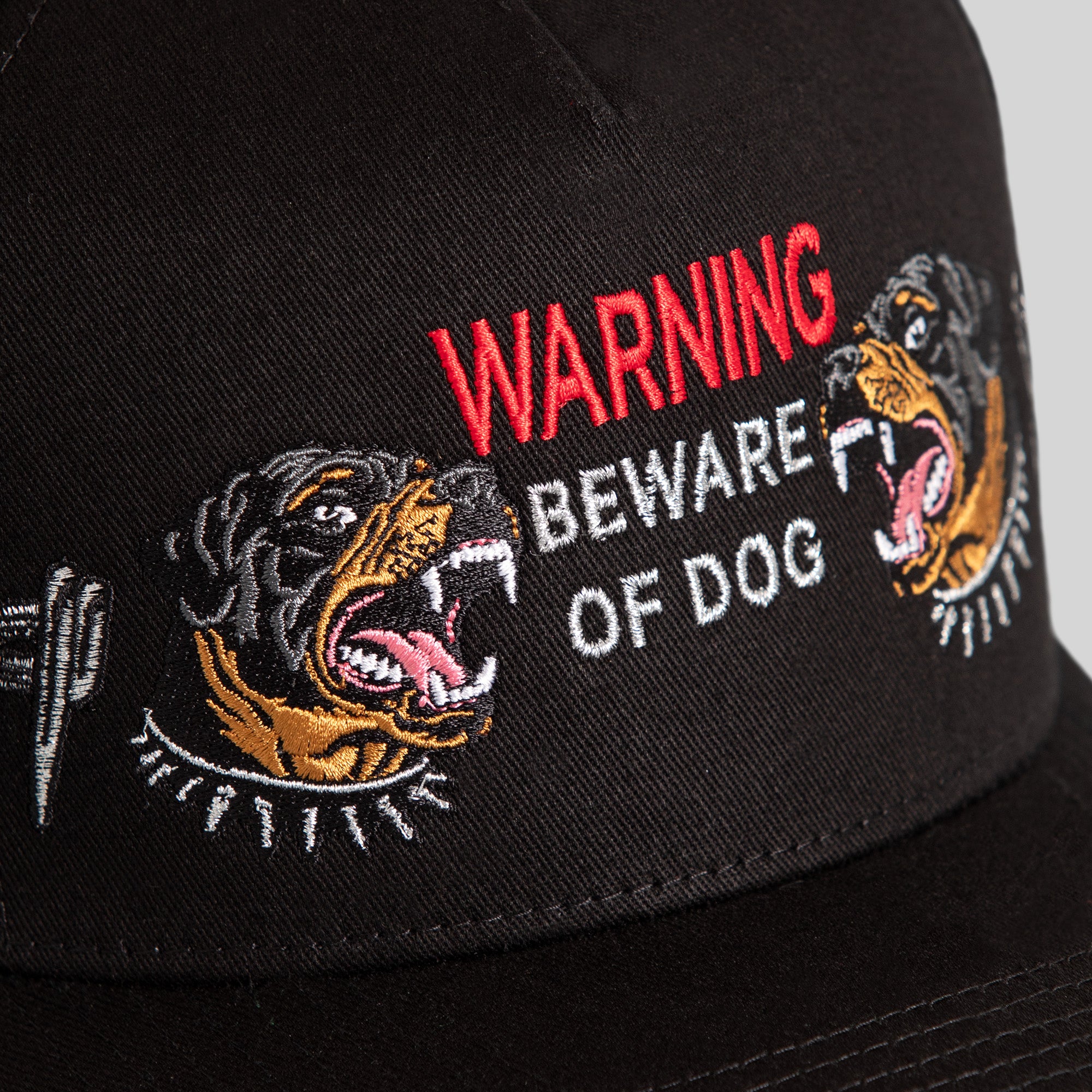 BEWARE OF ROTTY BARBED WIRE BLACK TWILL TRUCKER