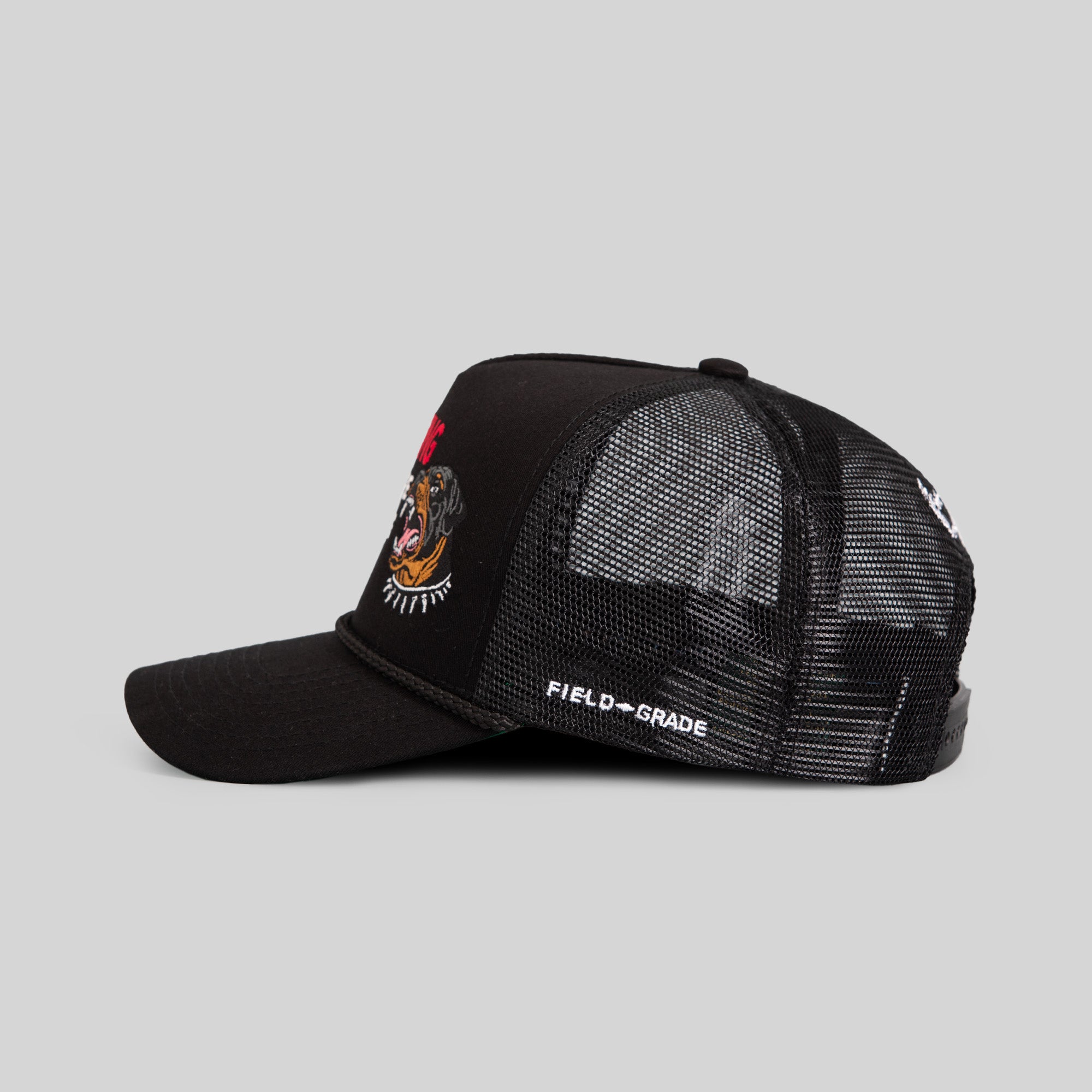 BEWARE OF ROTTY BLACK TWILL MESHBACK TRUCKER HAT