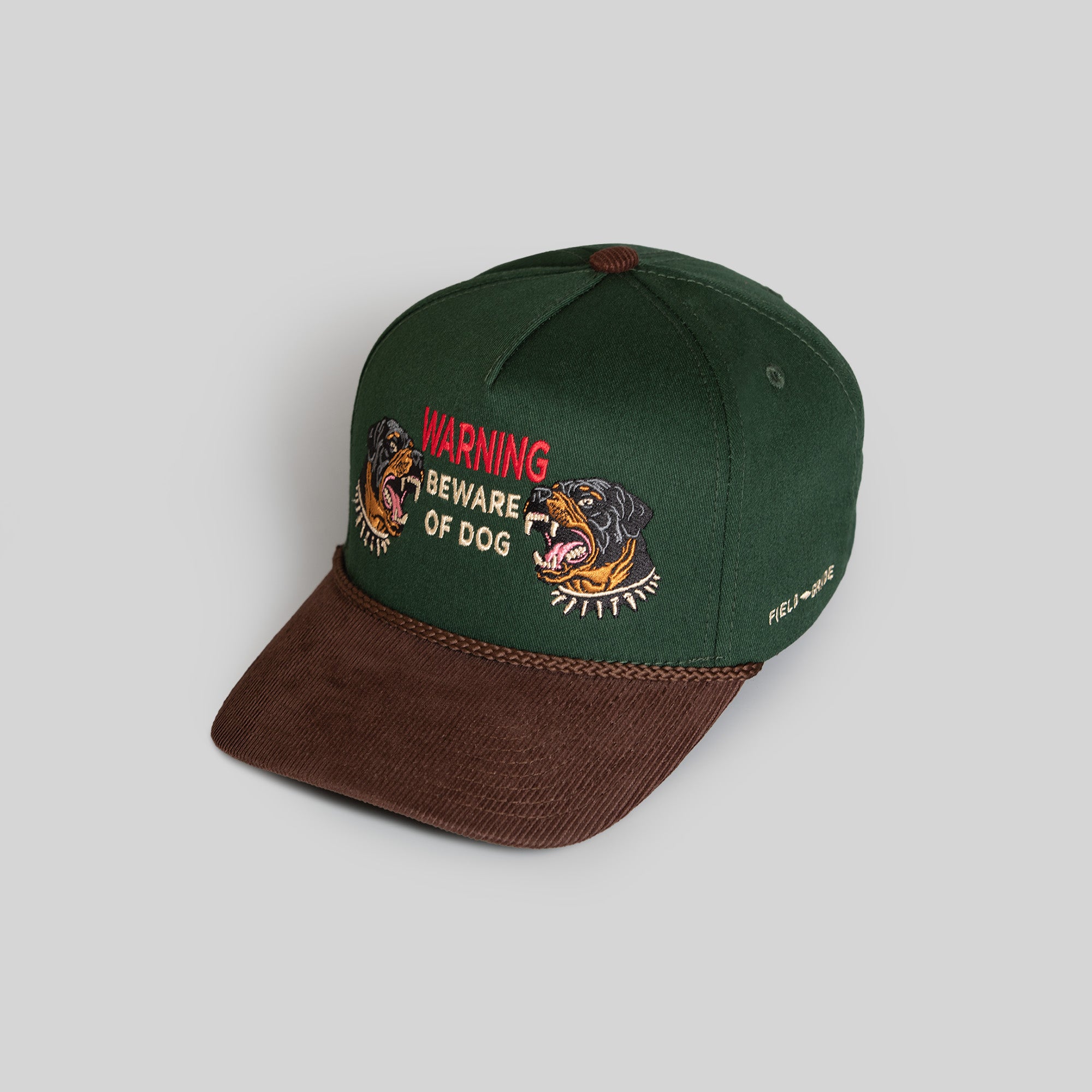 BEWARE OF ROTTY FG GREEN MOCHA TWILL CORDUROY TRUCKER