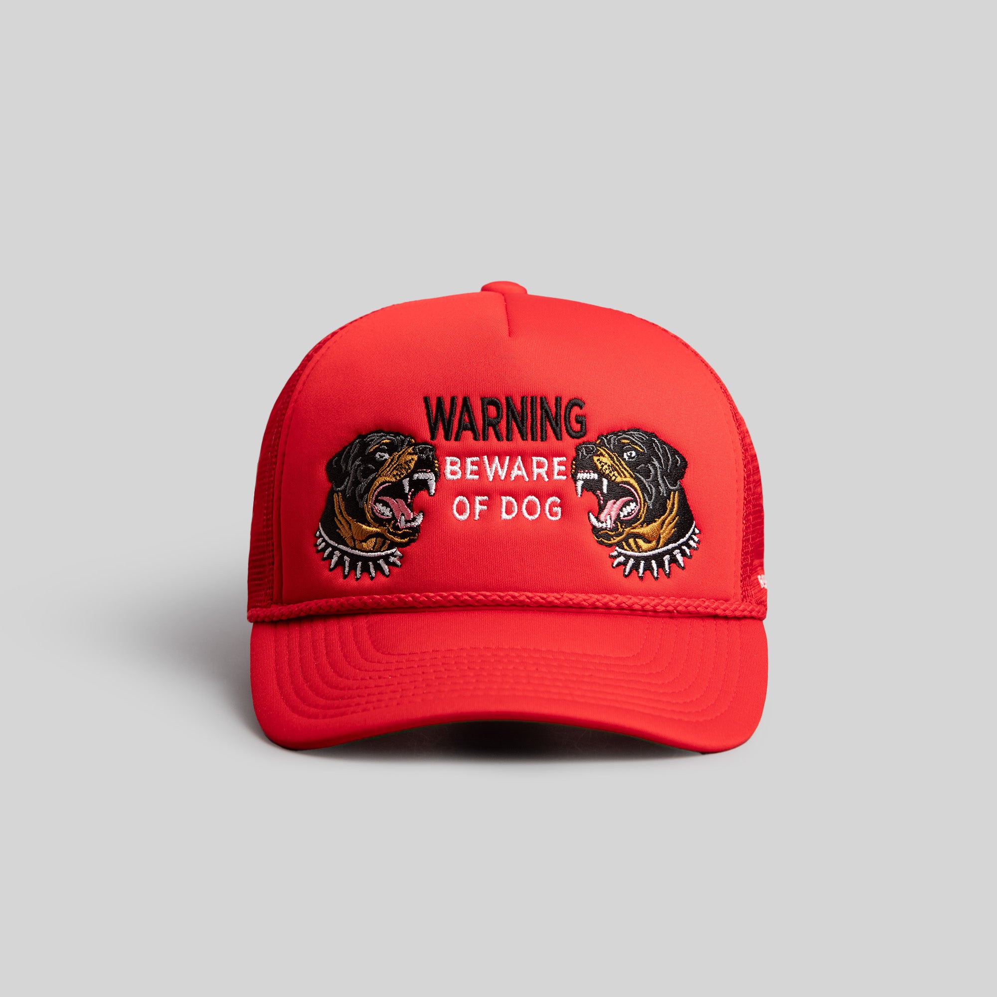 BEWARE OF ROTTY RED TRUCKER HAT